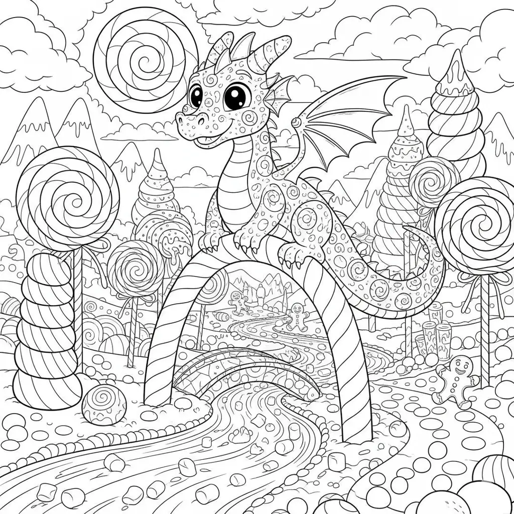 30 Drachen Ausmalbilder (Kostenlos Malvorlage zum Ausdrucken) Candy Land Drache Ausmalbild mit Süßigkeiten und Lutschern zum Ausdrucken