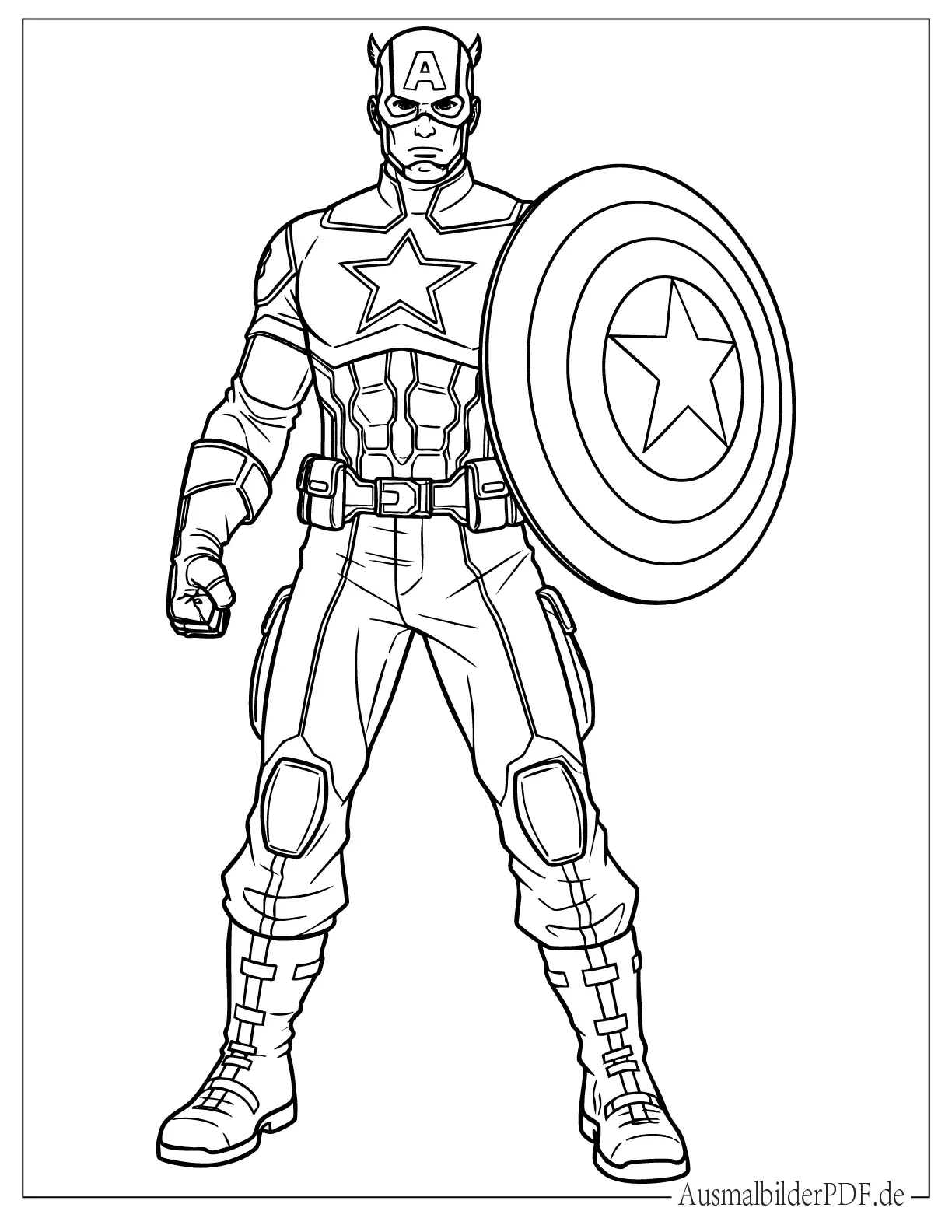 Realistischer Captain America hält Schild Ausmalbild