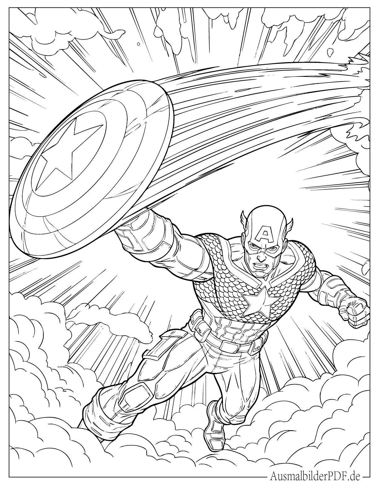 Captain America wirft Schild im Kampf zum Ausmalen
