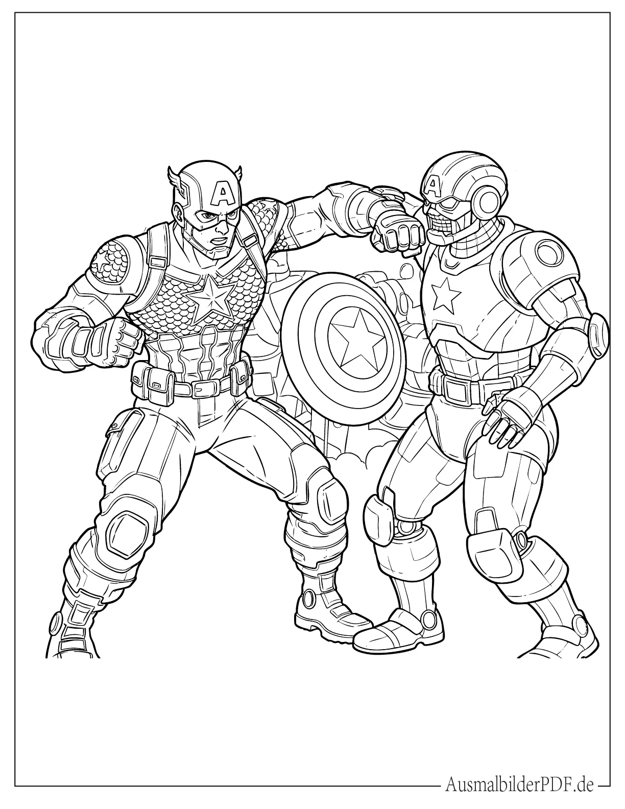 Captain America schlägt einen Roboter Malvorlage