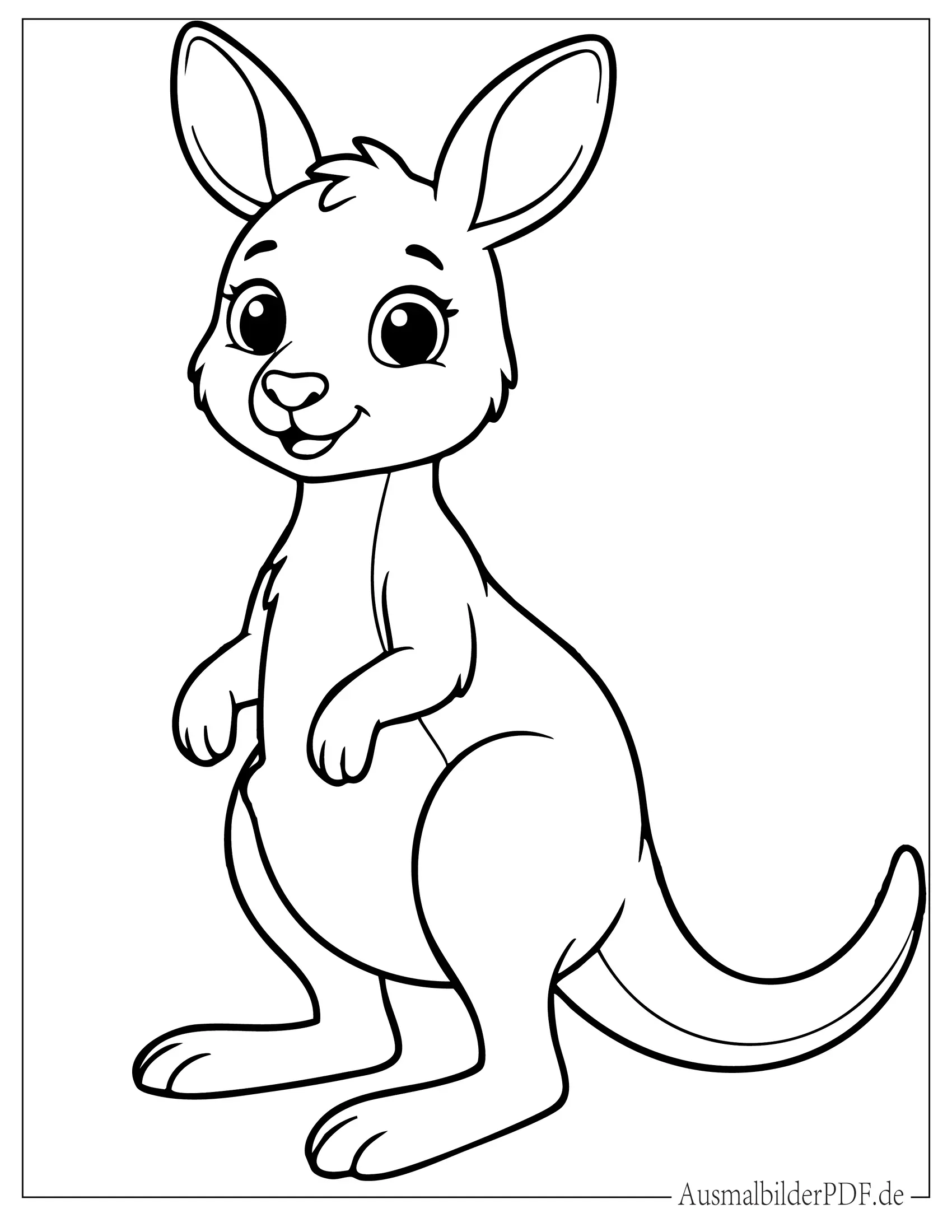 Einfaches Cartoon Känguru Baby mit großen Augen Ausmalbild für Vorschulkinder