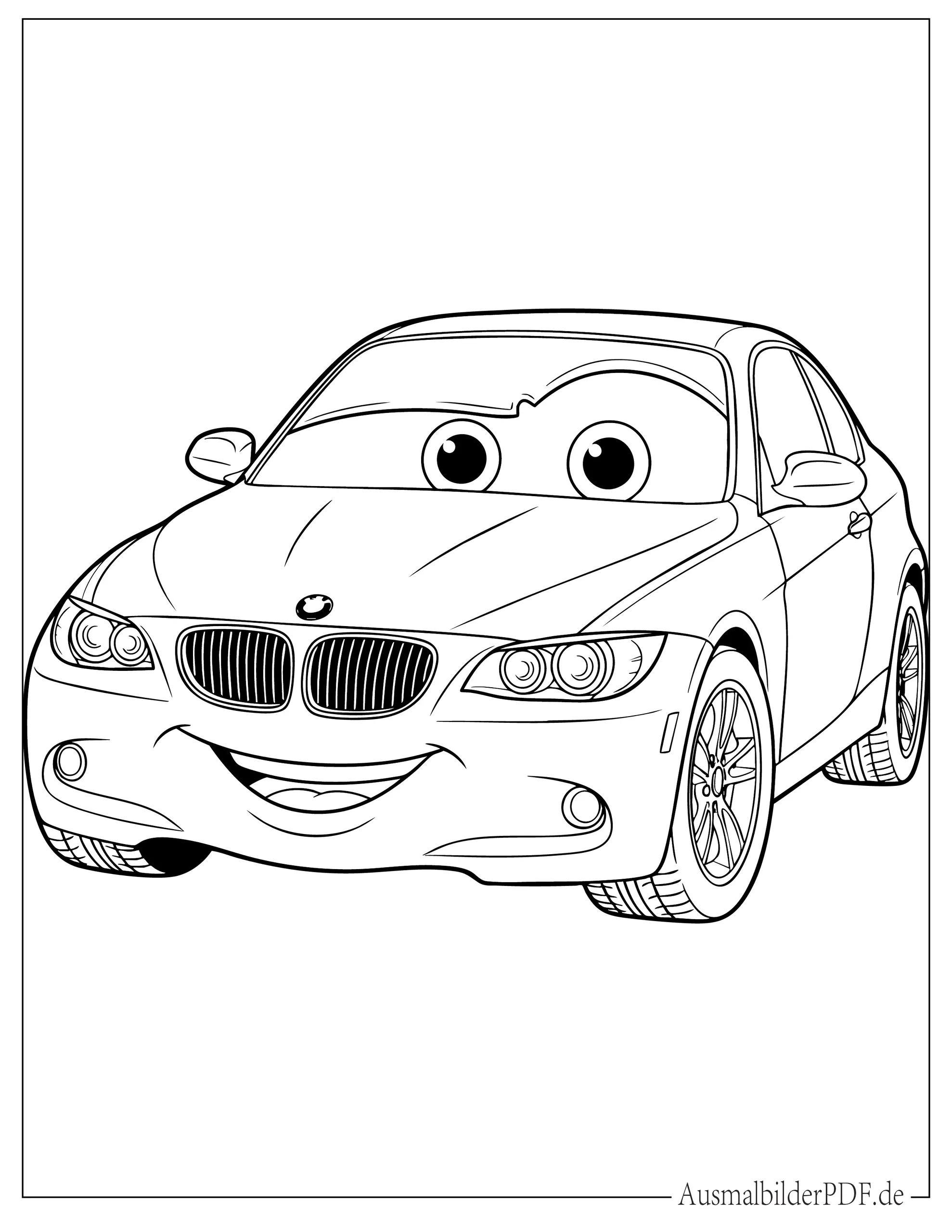 Cartoon BMW mit Augen Ausmalbild für Kinder