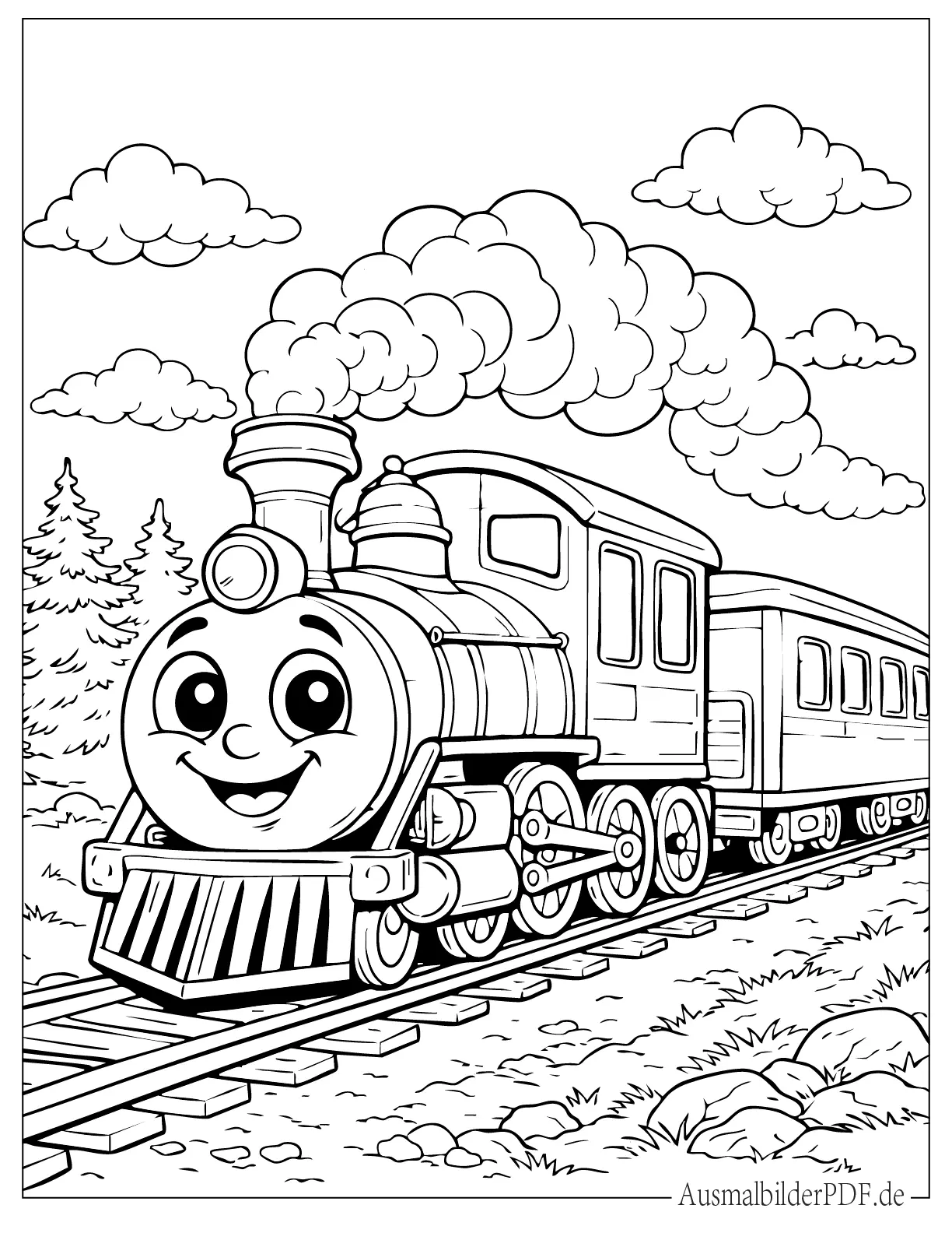 10+ Kostenlos Eisenbahn und Zug Ausmalbilder zum Ausdrucken) Cartoon Eisenbahn mit Augen Ausmalvorlage