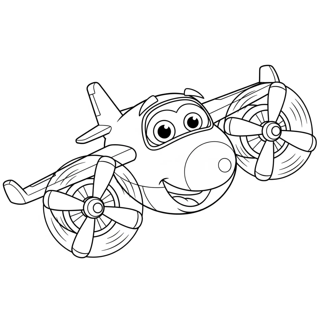 Flugzeug Ausmalbilder (Gratis Malvorlage zum Ausdrucken) Ein niedliches flugzeug ausmalbild mit cartoon-charakter. Perfekt für kinder zum ausdrucken und ausmalen als pdf.