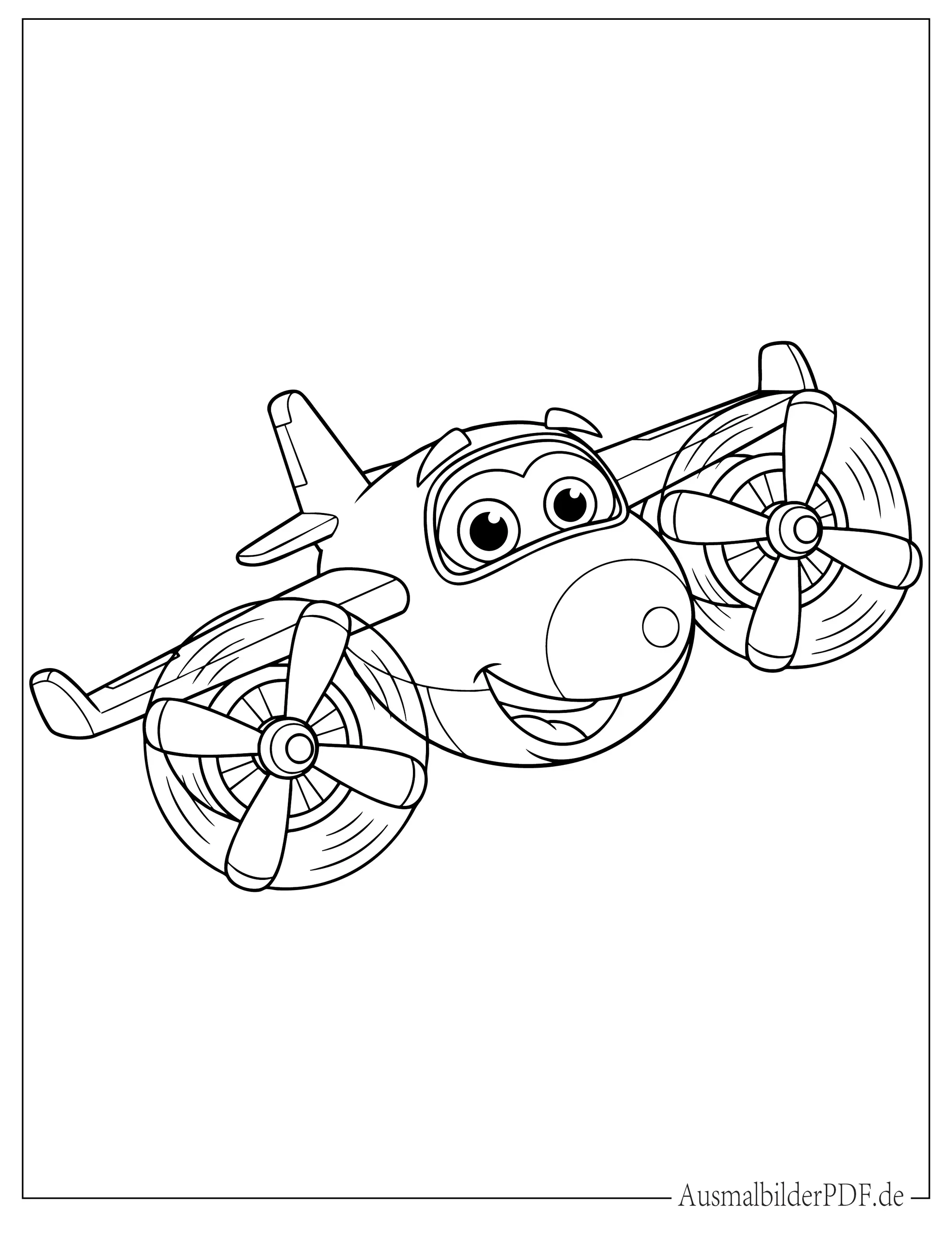 Niedliches Cartoon Flugzeug Ausmalbild für Kinder