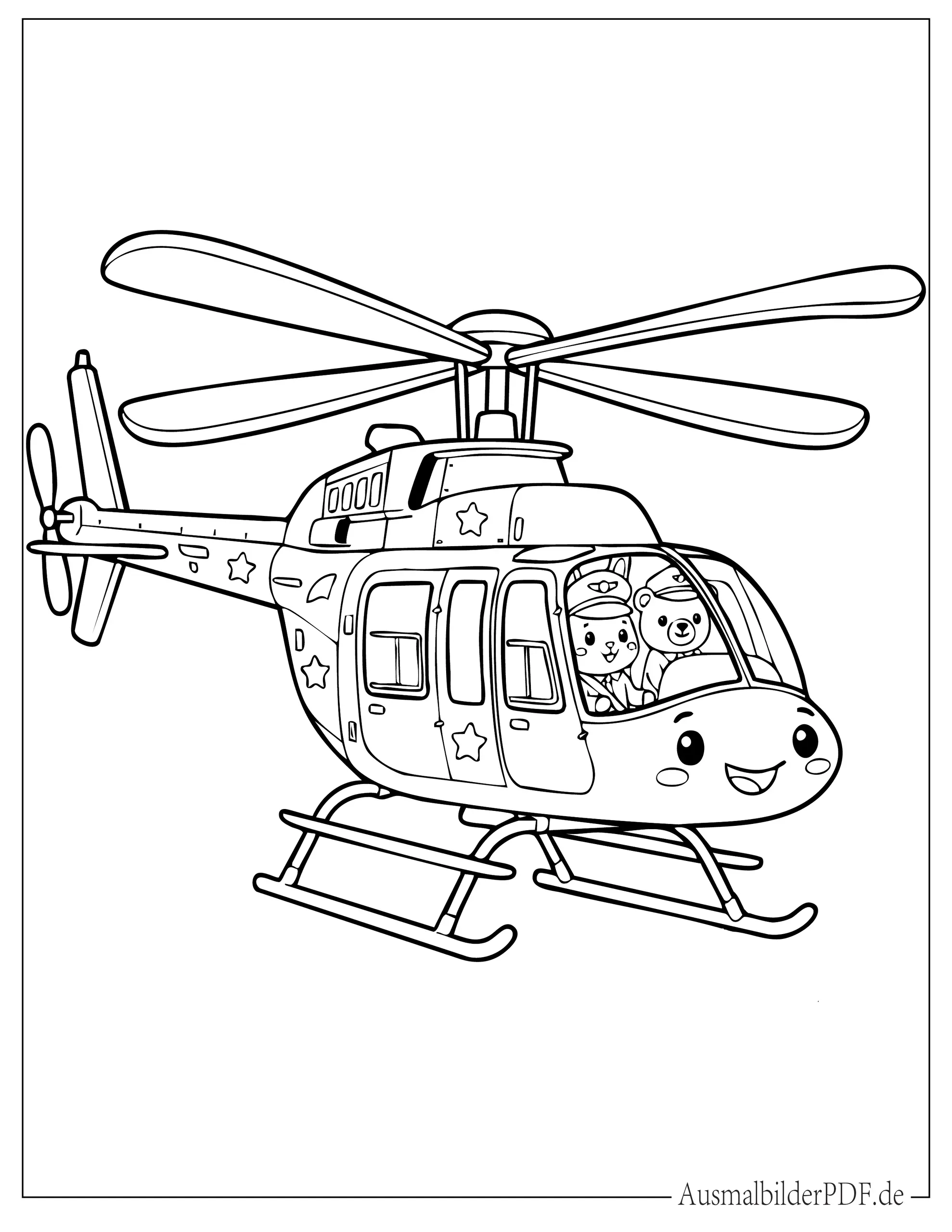 Cartoon Hubschrauber mit Teddybär Pilot Malvorlage für Kinder