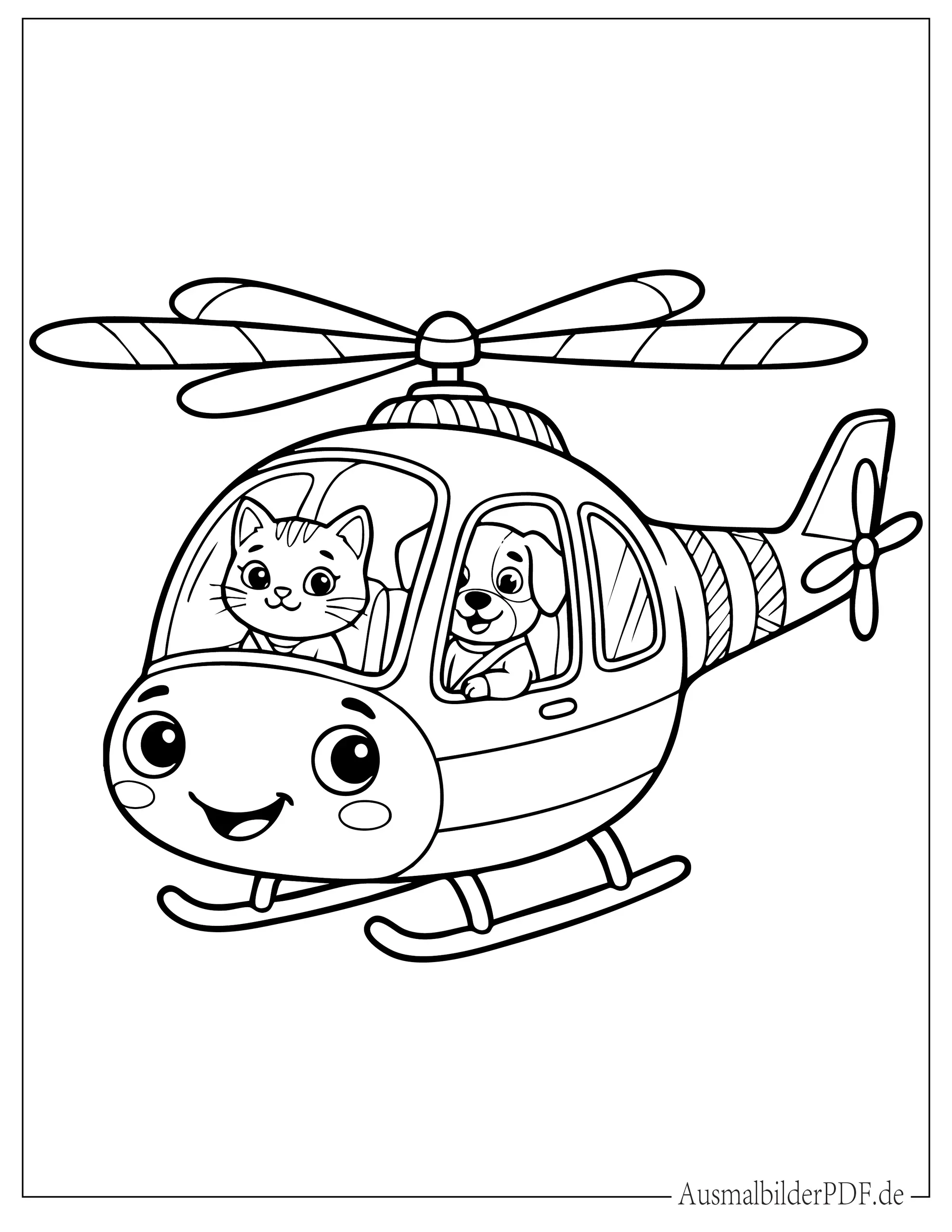 Niedlicher Chibi Hubschrauber Ausmalbild für Kinder