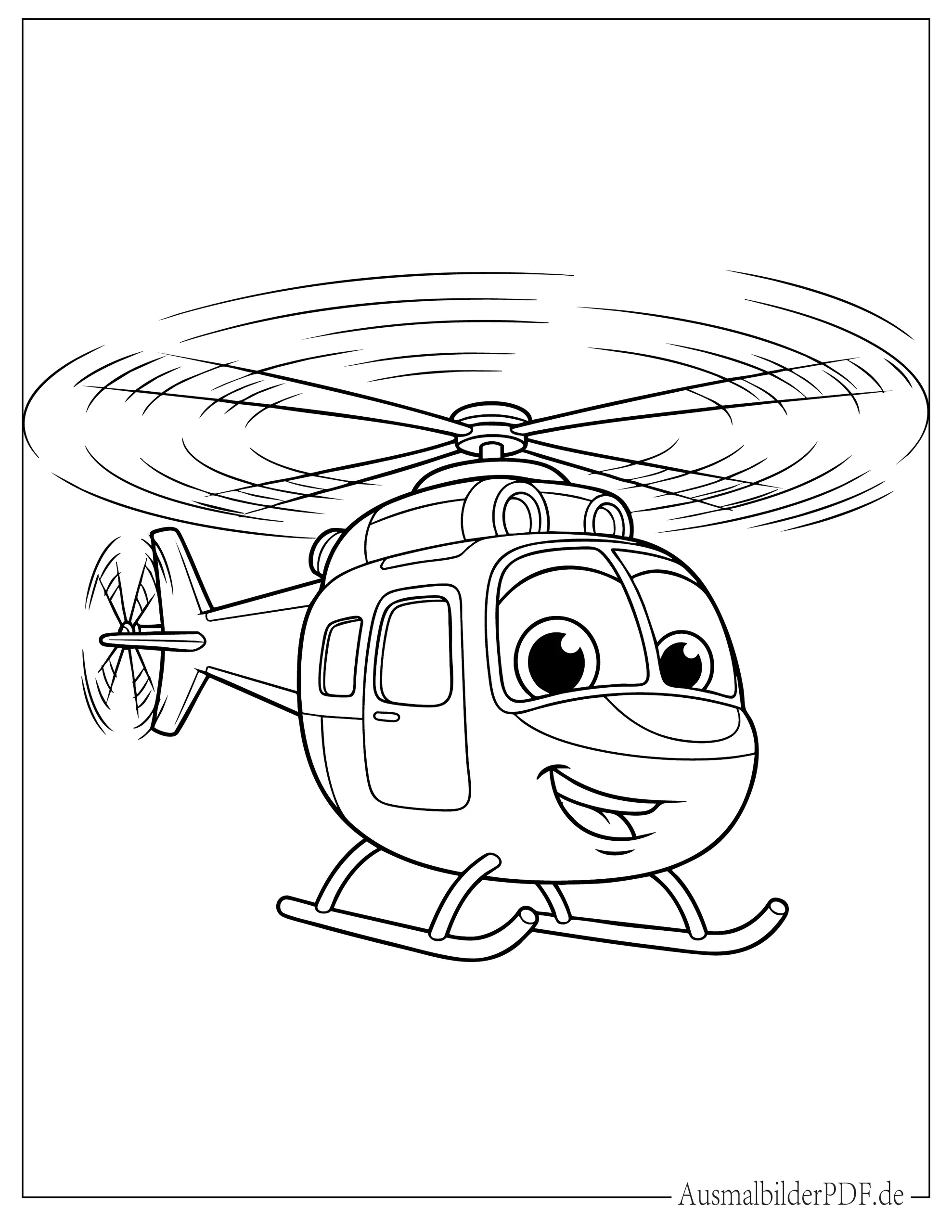 Cartoon Hubschrauber mit großen Augen zum Ausmalen für kleine Kinder