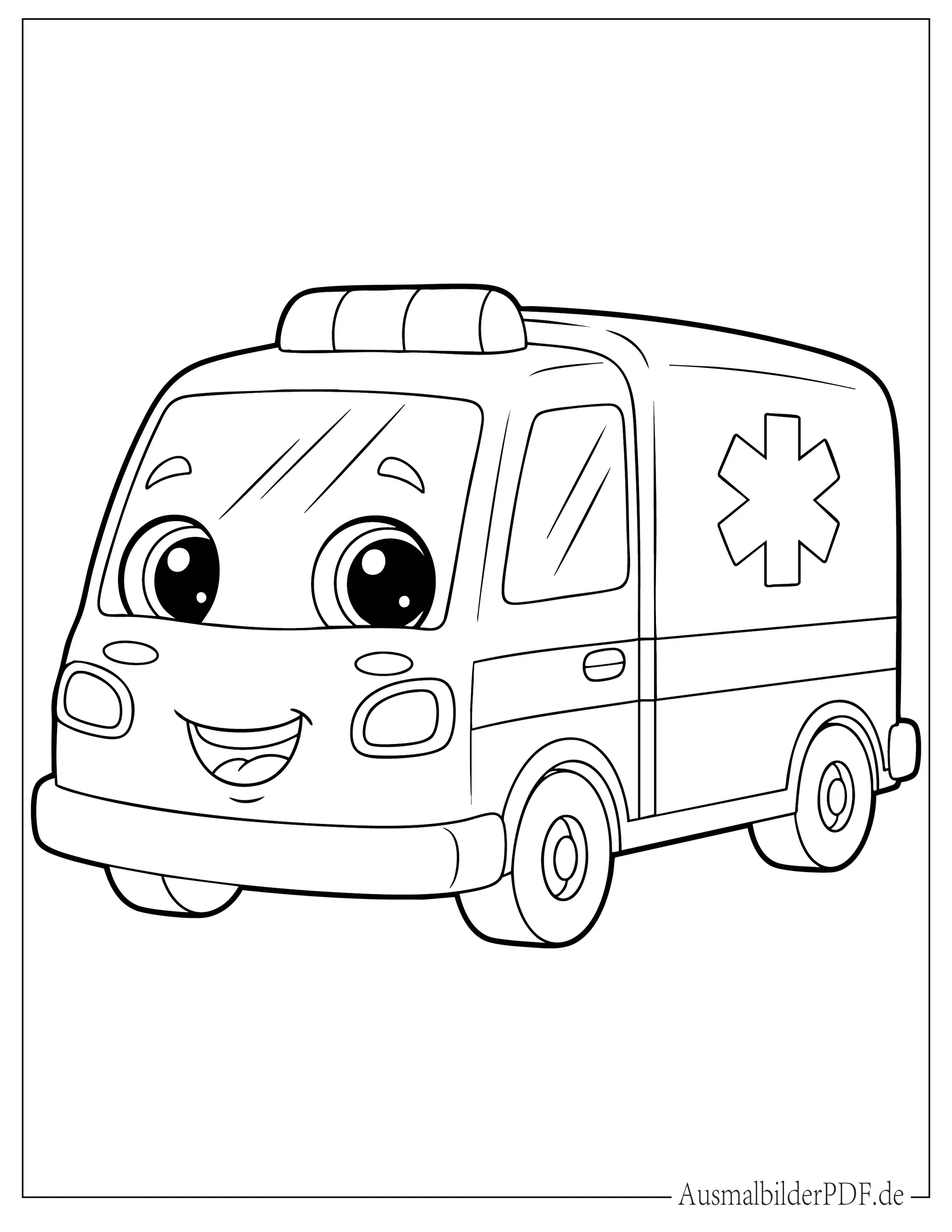 Cartoon Krankenwagen mit großen Augen Ausmalvorlage