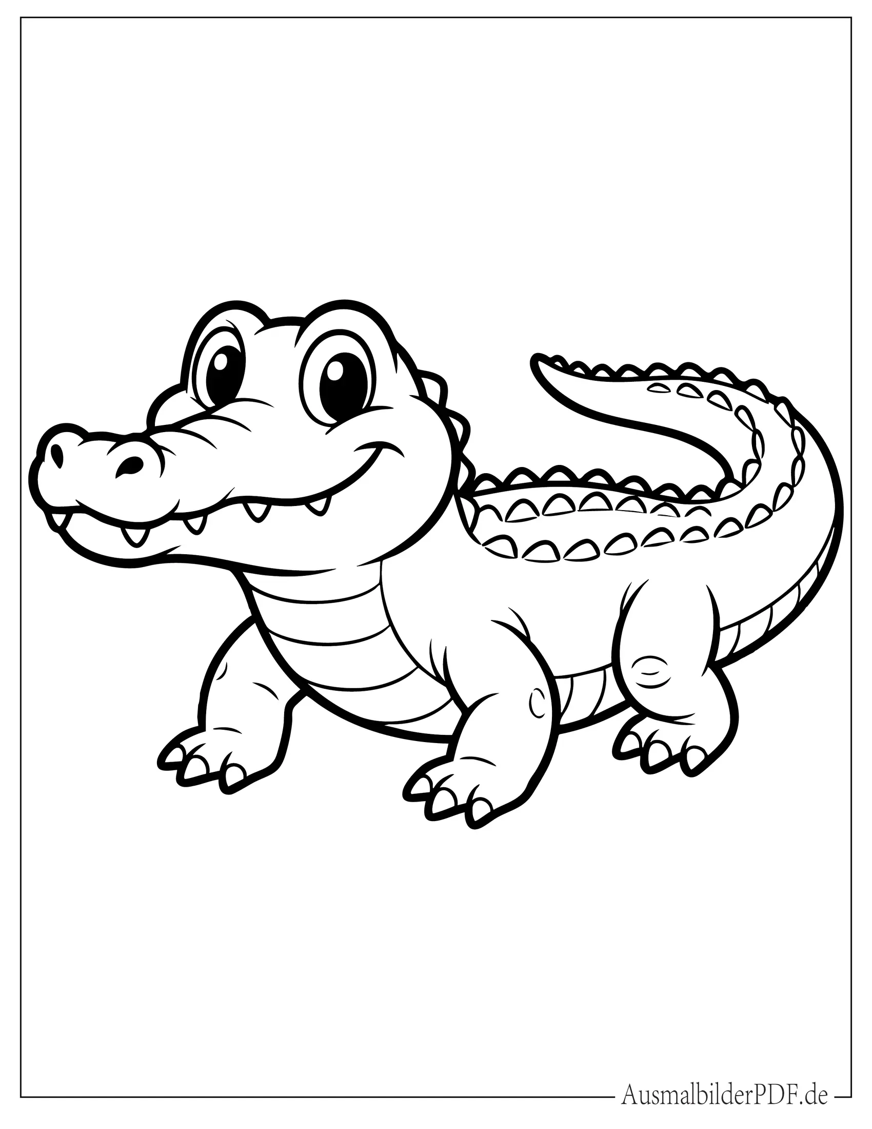 Cartoon Krokodil mit großen Augen zum Ausmalen für Kinder