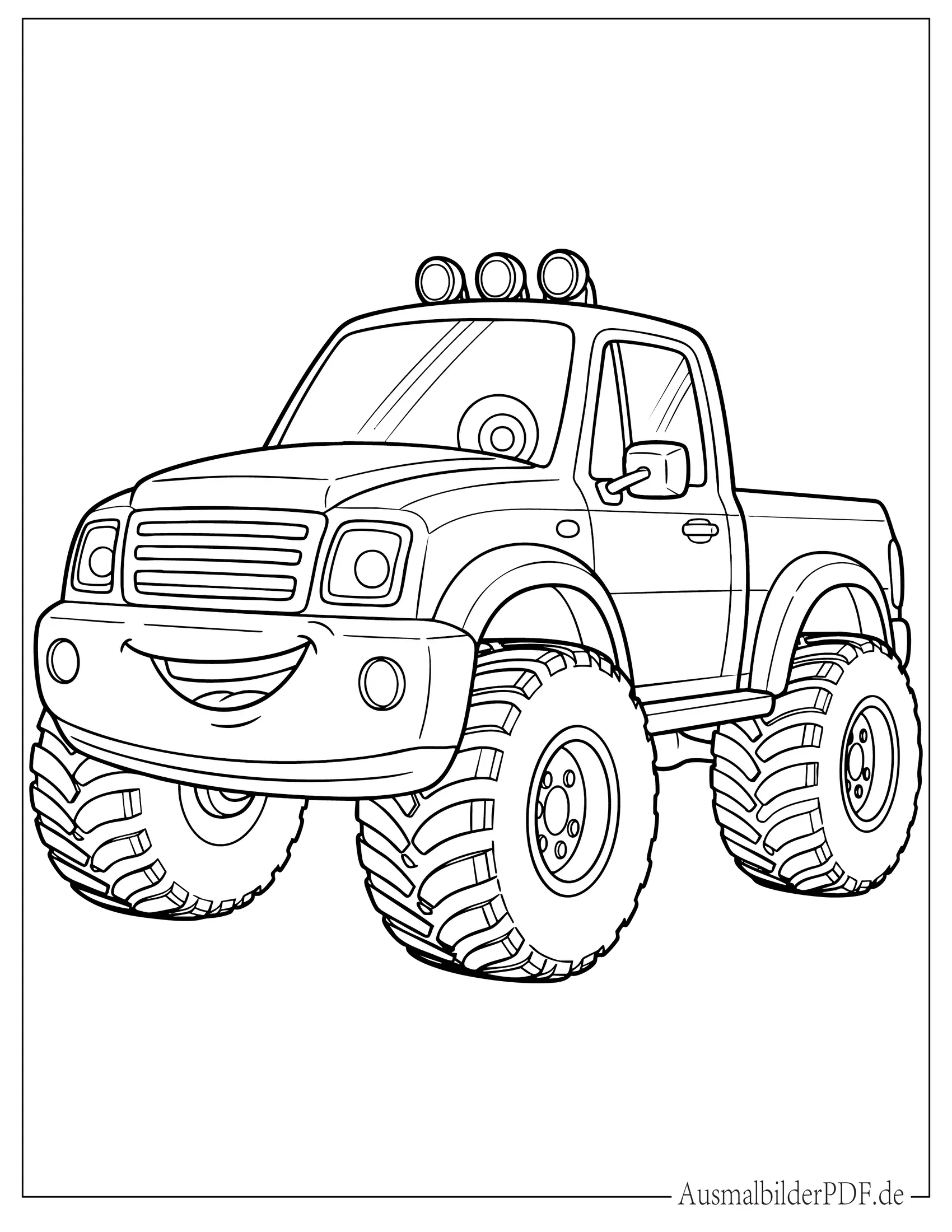Cartoon Lastwagen mit großen Reifen Ausmalbild