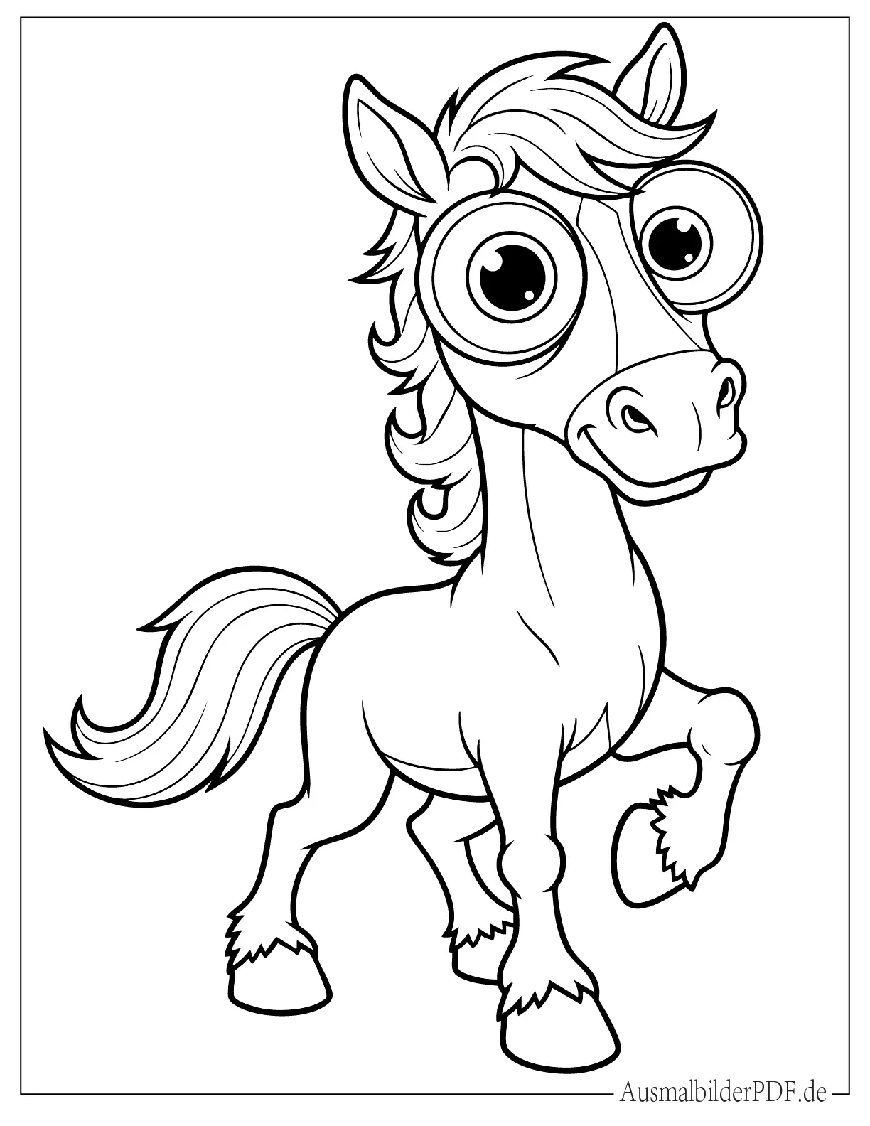 Cartoon Pferd mit großen Augen zum Ausmalen für kleine Kinder