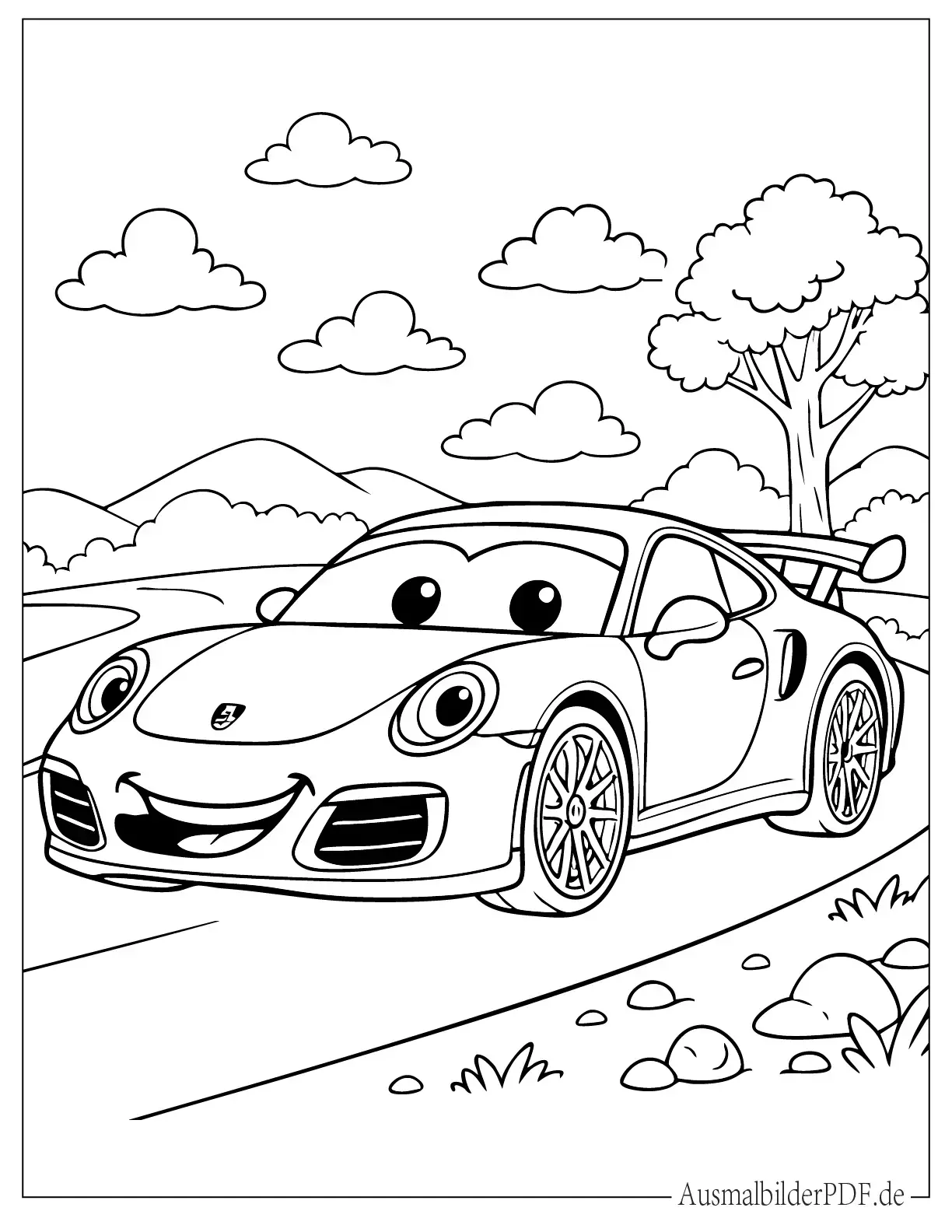 Cartoon Porsche Malvorlage für Vorschulkinder
