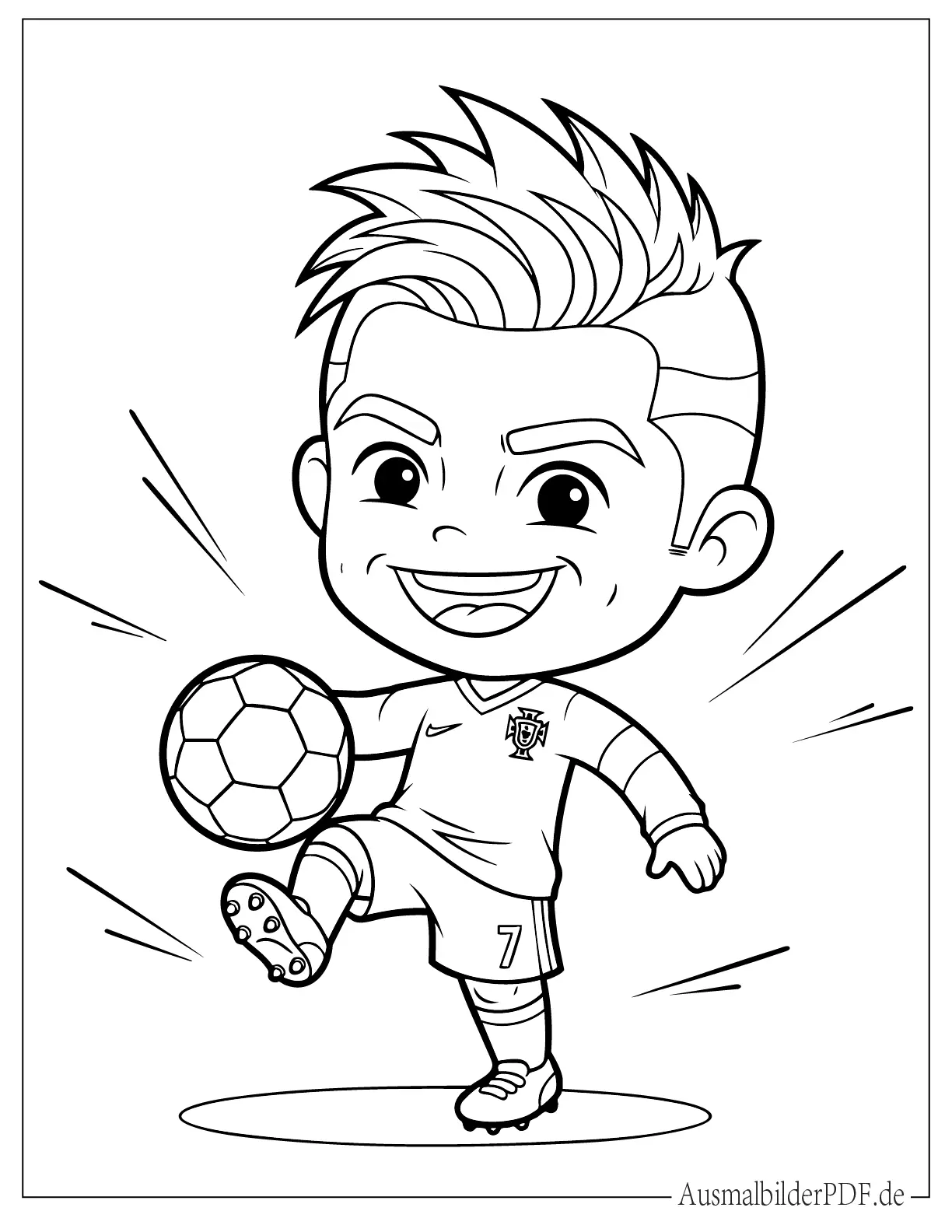 Cartoon kleiner Ronaldo mit Fußball Ausmalbild für Kinder