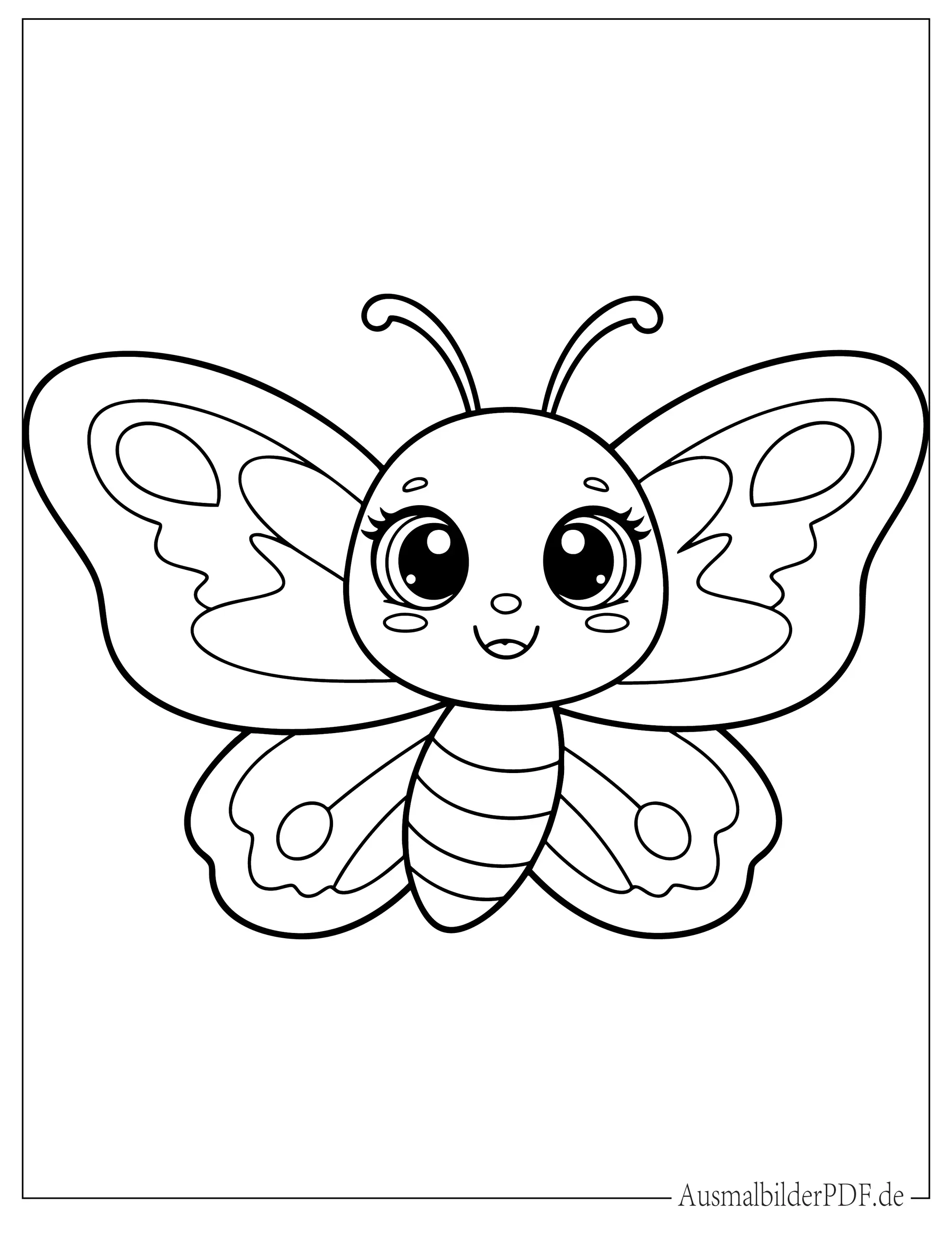 Cartoon Schmetterling mit großen Augen zum Ausmalen