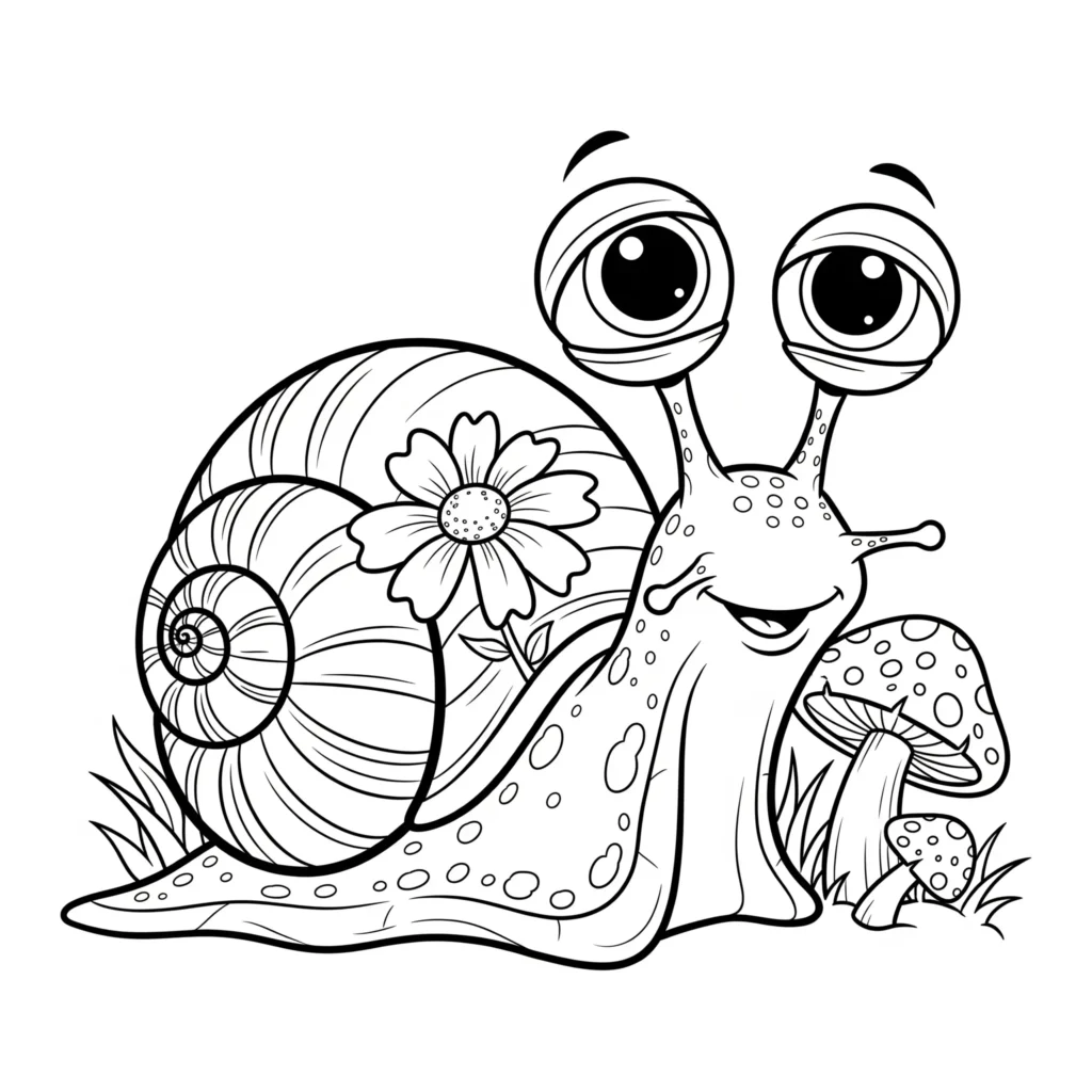 Lustige Cartoon-Schnecke mit auffällig großen Augen als Ausmalbild für Kinder. Diese schnecke ausmalbilder pdf bringt Spaß und Kreativität beim Malen.