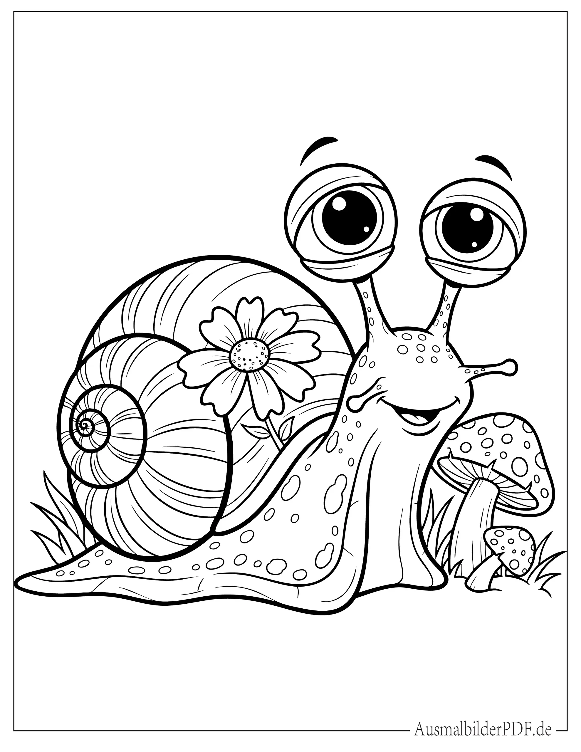 Niedliche Cartoon Schnecke mit großen Augen Ausdruckbare Ausmalbild