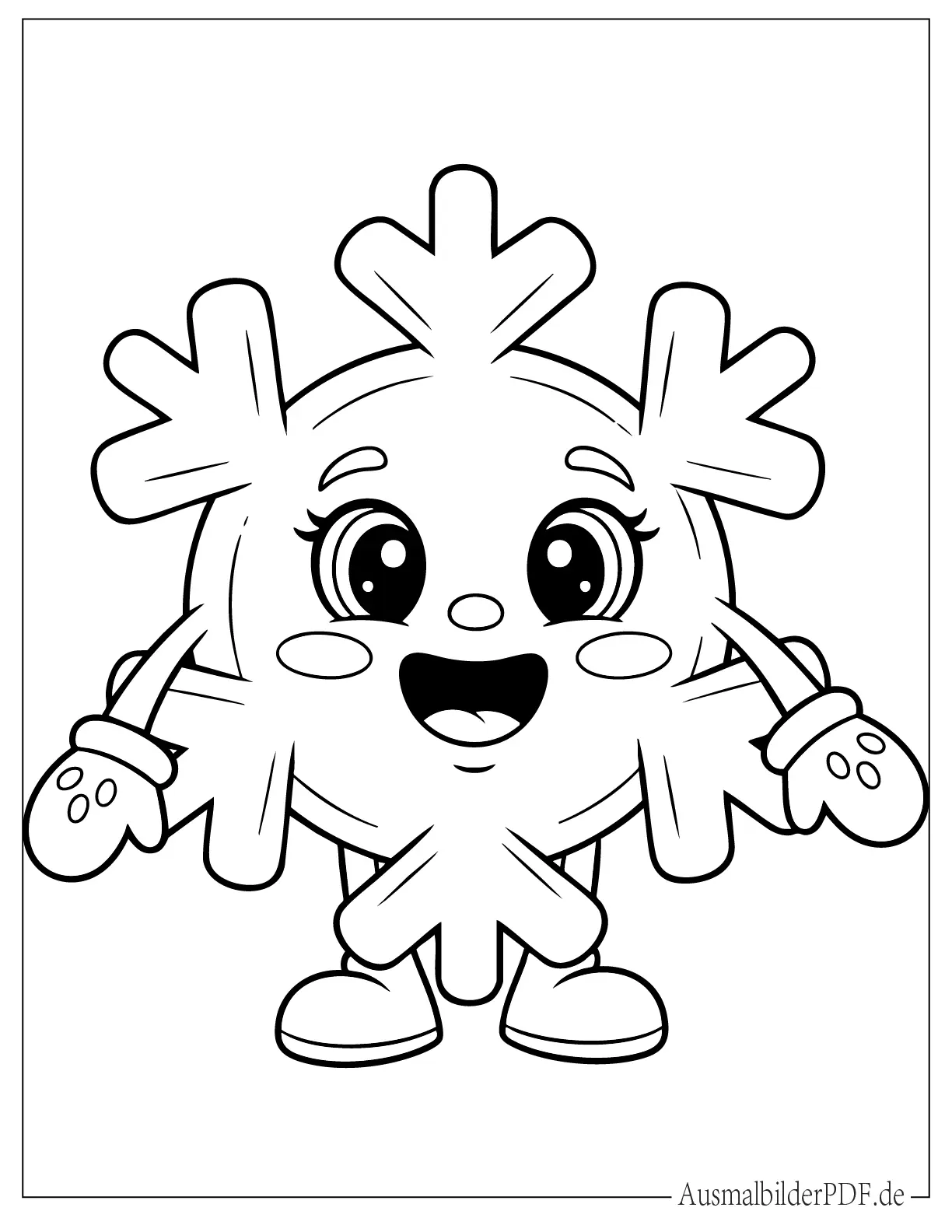 Cartoon Schneeflocke mit einem Lächeln Ausmalbild für Kinder