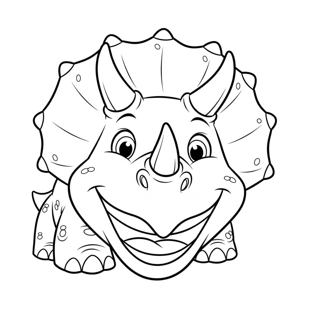 Kindgerechtes Triceratops Ausmalbild im Comicstil als Vorlage zum Drucken für kreative Stunden mit Dinosaurier Motiven