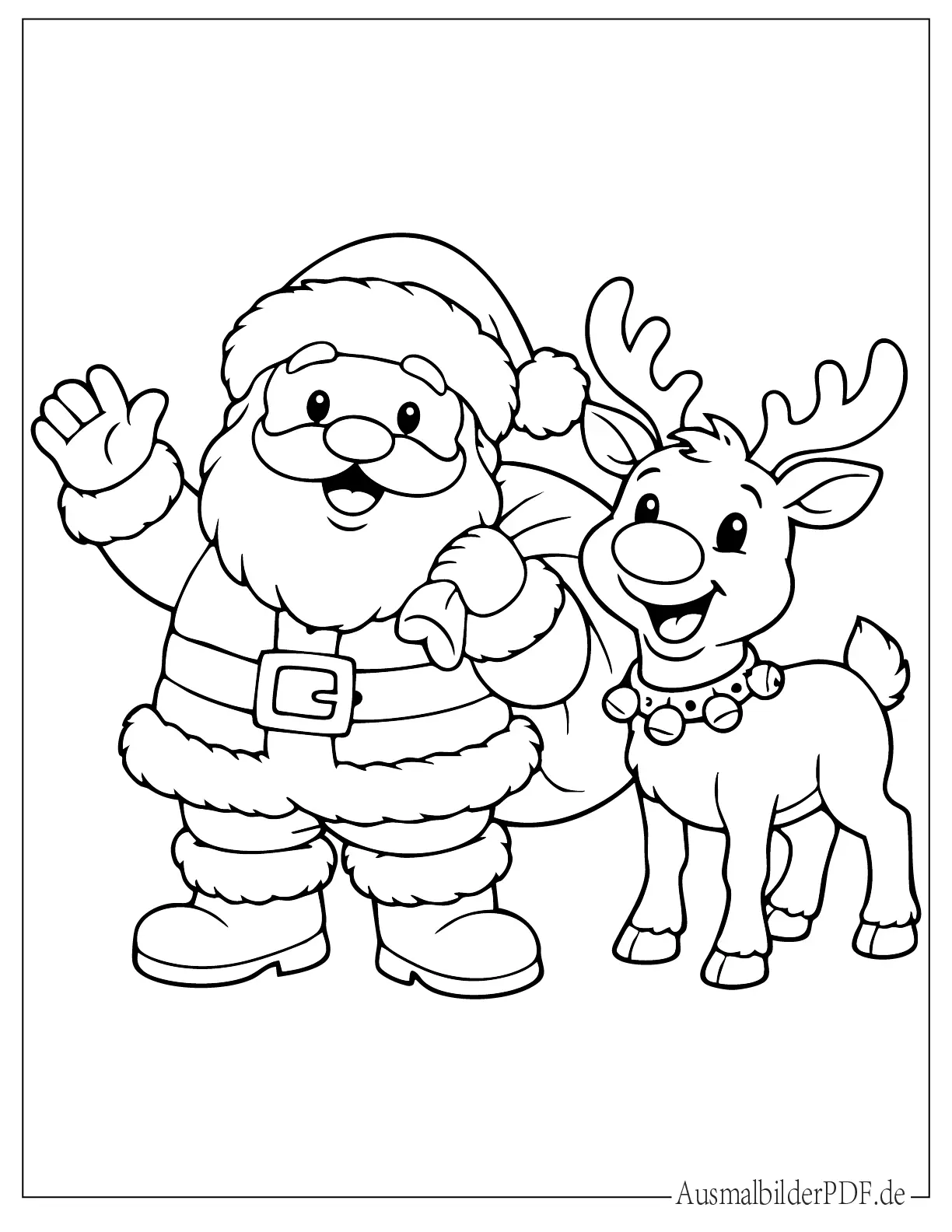 Cartoon Weihnachtsmann und Rudolph Malvorlage für kleine Kinder