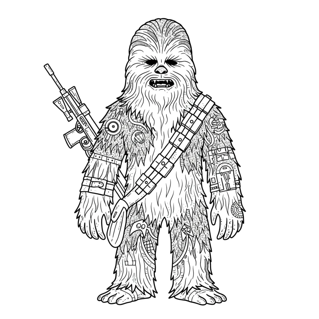 24 Star Wars Ausmalbilder (Gratis Malvorlage zum Ausdrucken) Kostenlose Chewbacca Malvorlage zum Ausdrucken und Ausmalen. Perfekt für Kinder und Star Wars Fans.