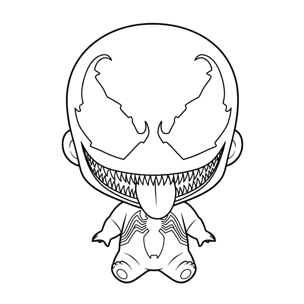 Chibi Baby Venom Ausmalbilder kostenlos zum Ausdrucken als PDF Malvorlage für Kinder und Fans