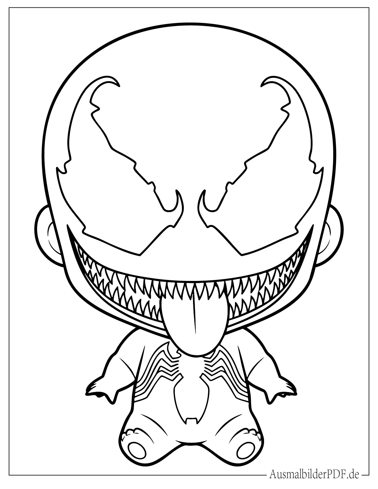 10+ Venom Ausmalbilder (Gratis Malvorlagen zum Ausdrucken) Chibi Baby Venom mit herausgestreckter Zunge Malvorlage für kleine Kinder