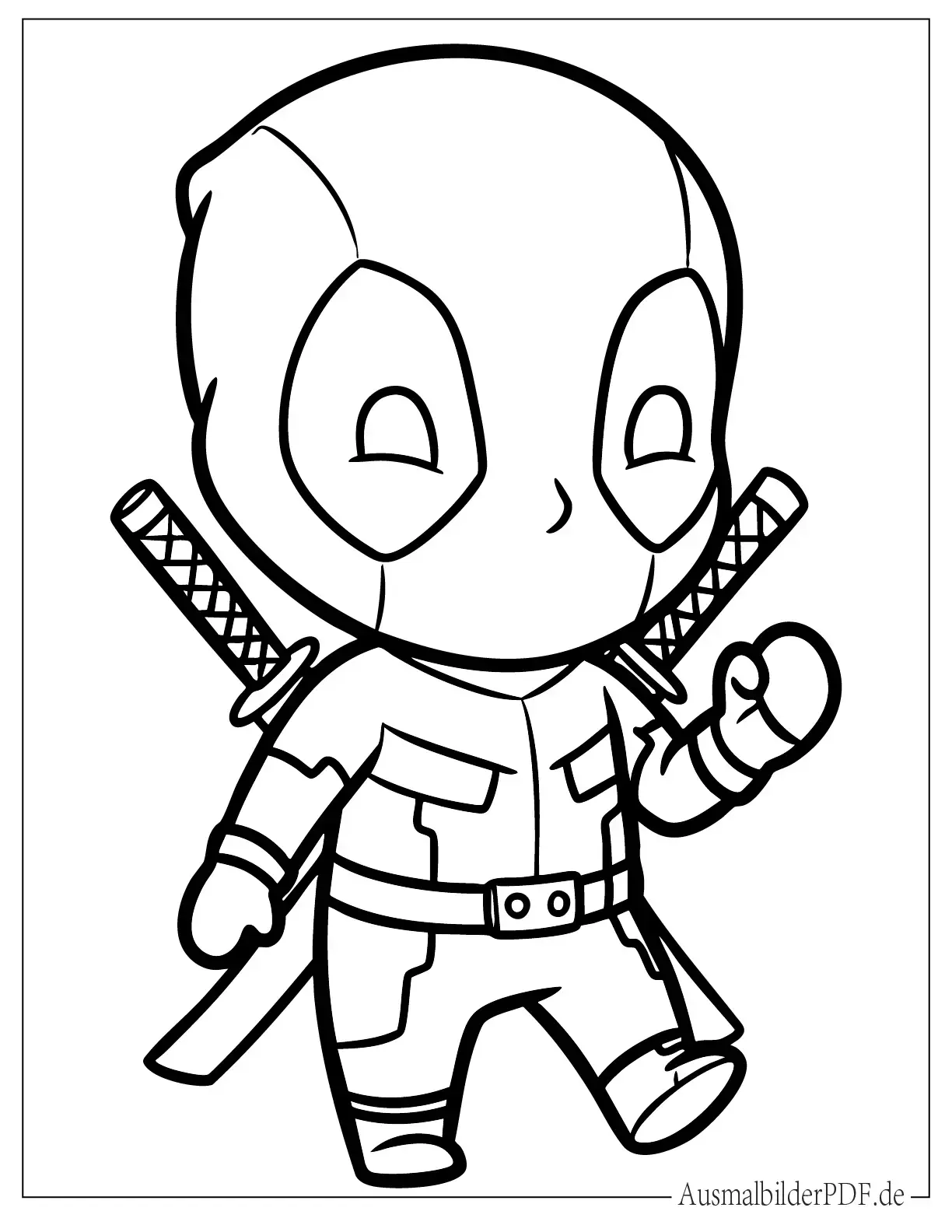 18 Deadpool Ausmalbilder (Gratis Malvorlagen zum drucken) Kleiner Chibi Deadpool zum Ausmalen für Kinder