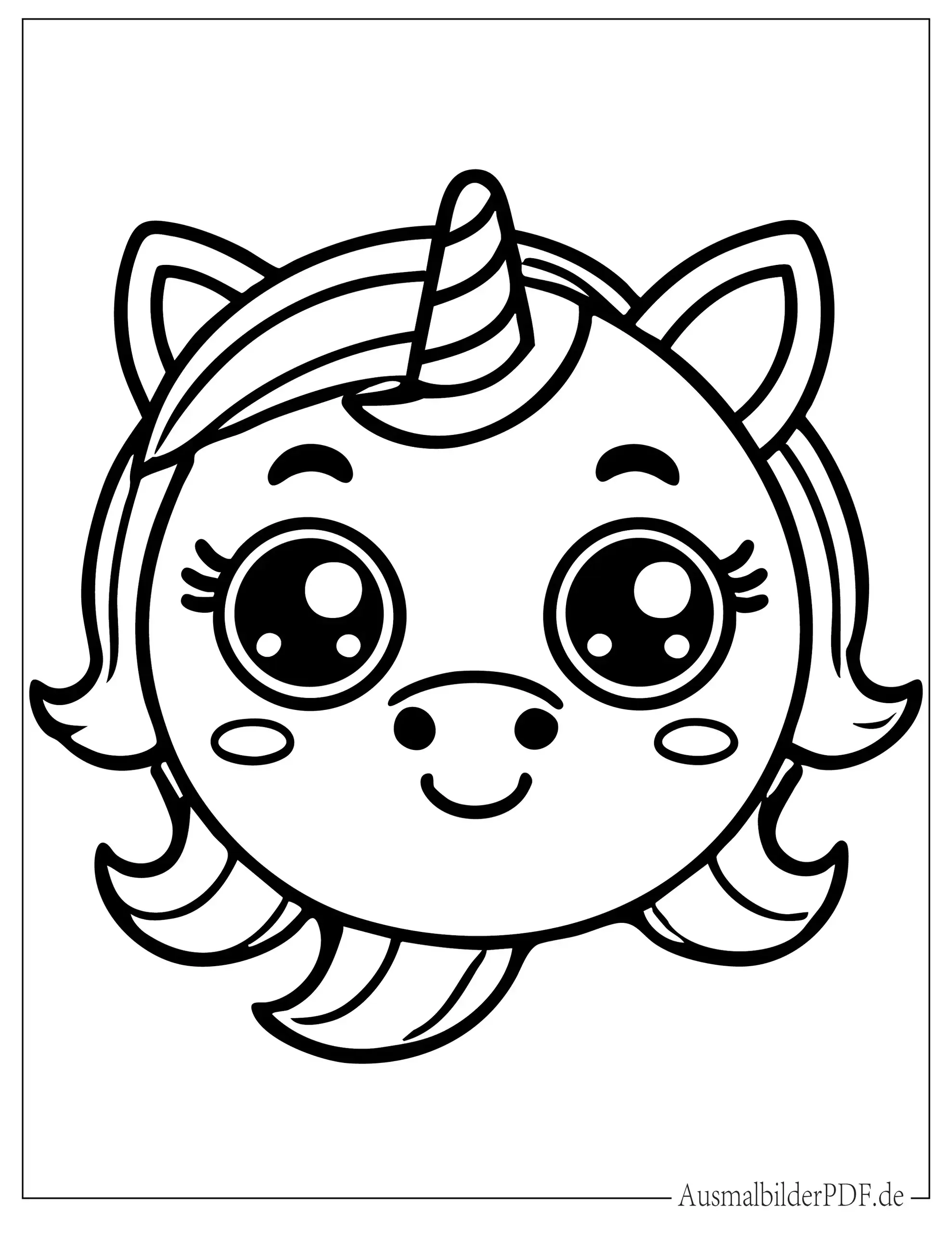 Chibi Einhorn Gesicht zum Ausmalen für Vorschulkinder