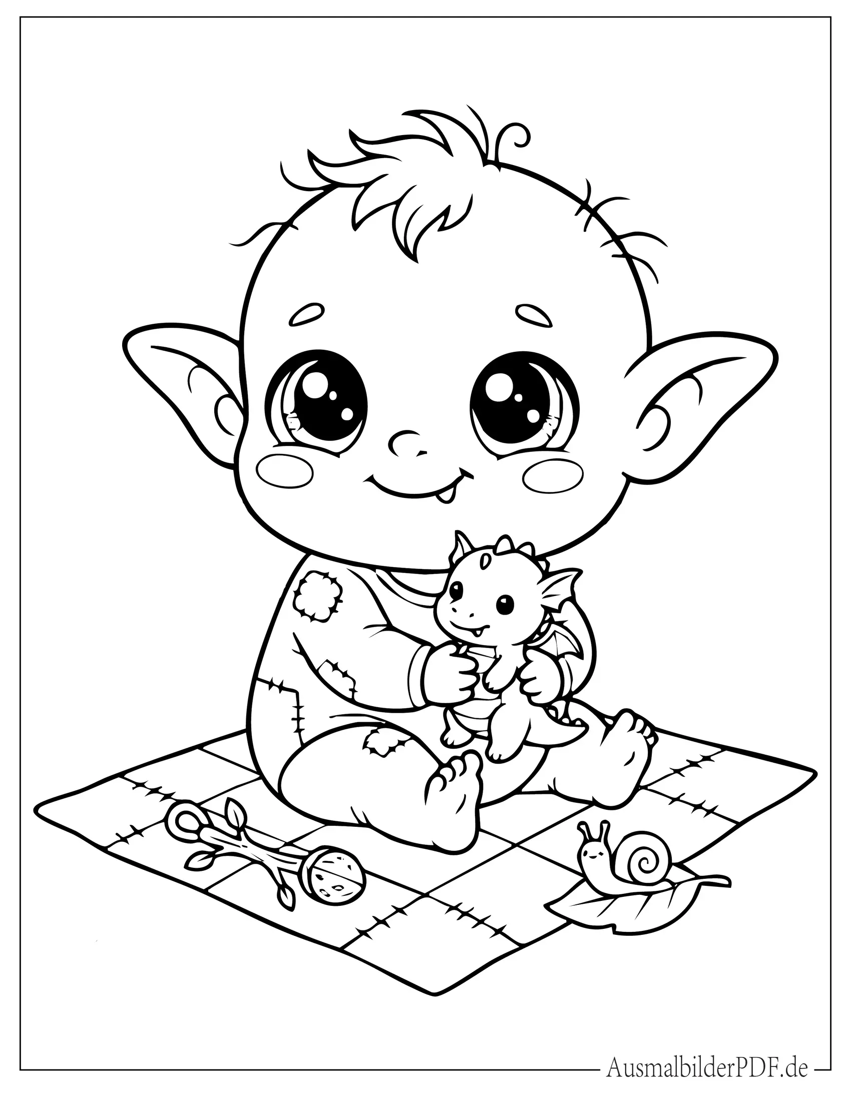 Einfacher Chibi Kobold mit großen Augen Malvorlage