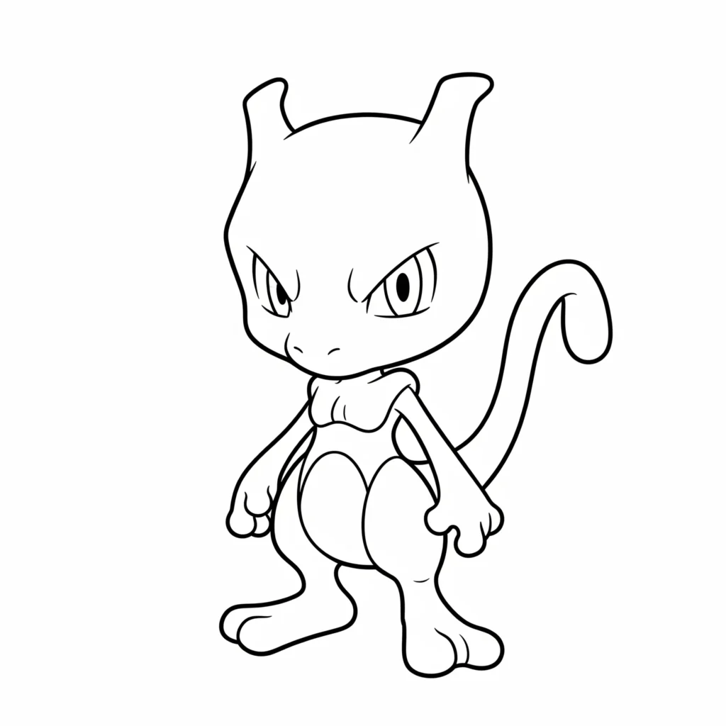 16 Mewtu Ausmalbilder (Gratis Pokémon Malvorlage zum drucken) Das Chibi Mewtu Ausmalbild zeigt das Wesen in einer süßen, verspielten Form. Eine ideale Vorlage für Kinder, die niedliche Figuren ausmalen möchten.