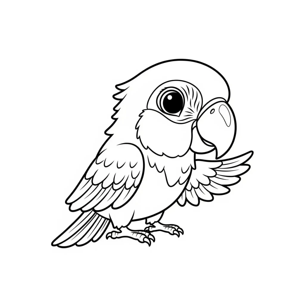 Chibi Papagei Ausmalbild zum Ausdrucken, niedliche Malvorlage für Kinder zum Ausmalen