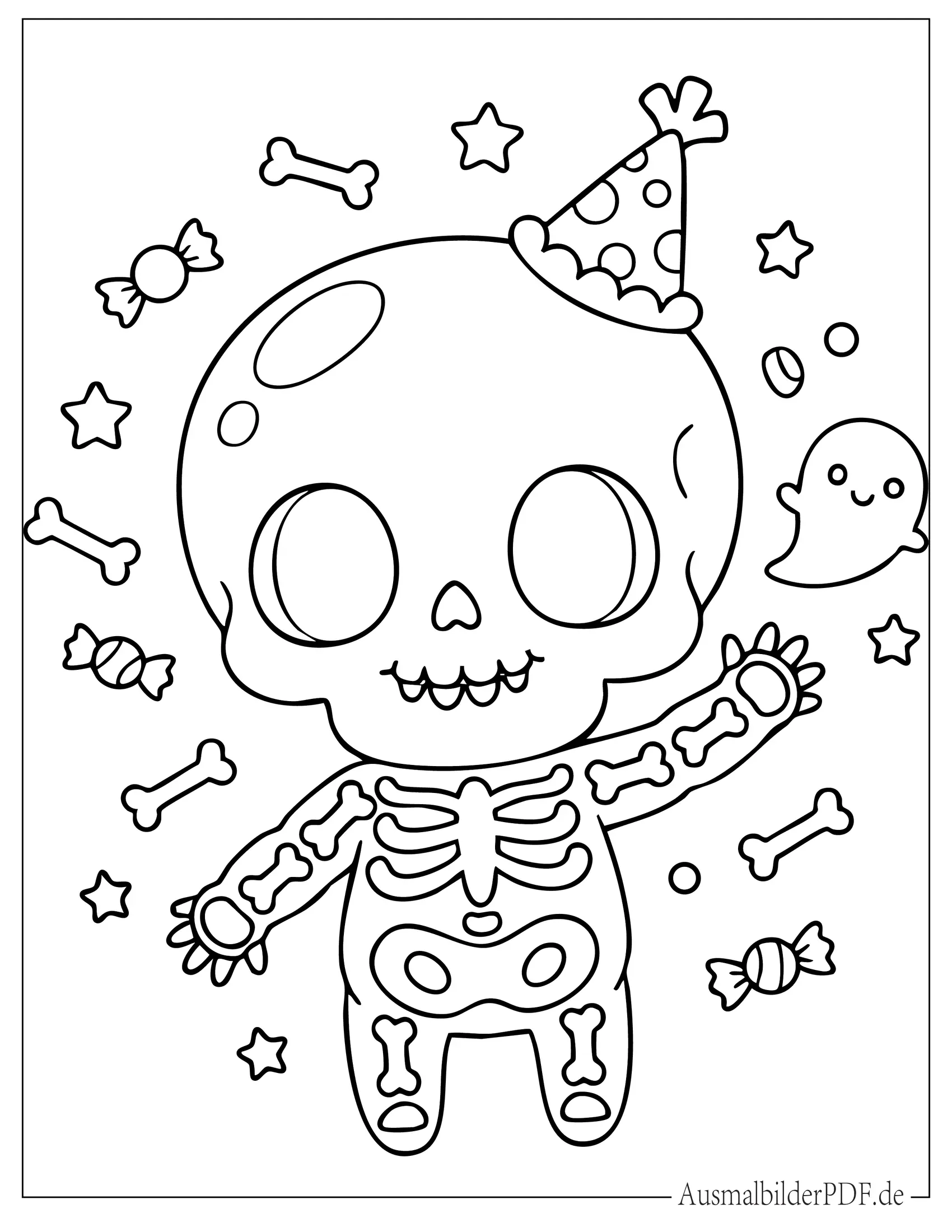 Einfaches Chibi Skelett Malvorlage für Vorschulkinder