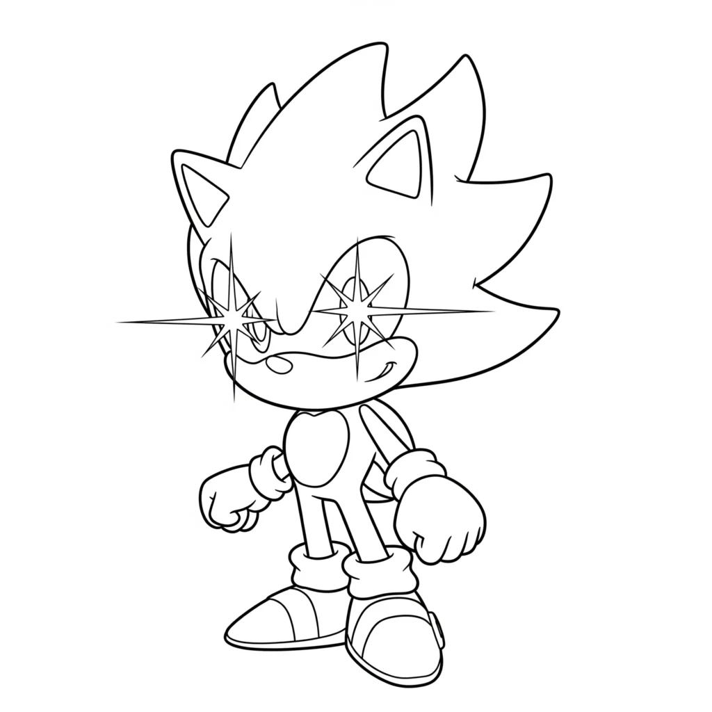 Chibi Super Sonic Ausmalbild als süße PDF Vorlage für Kinder zum Ausdrucken und Ausmalen