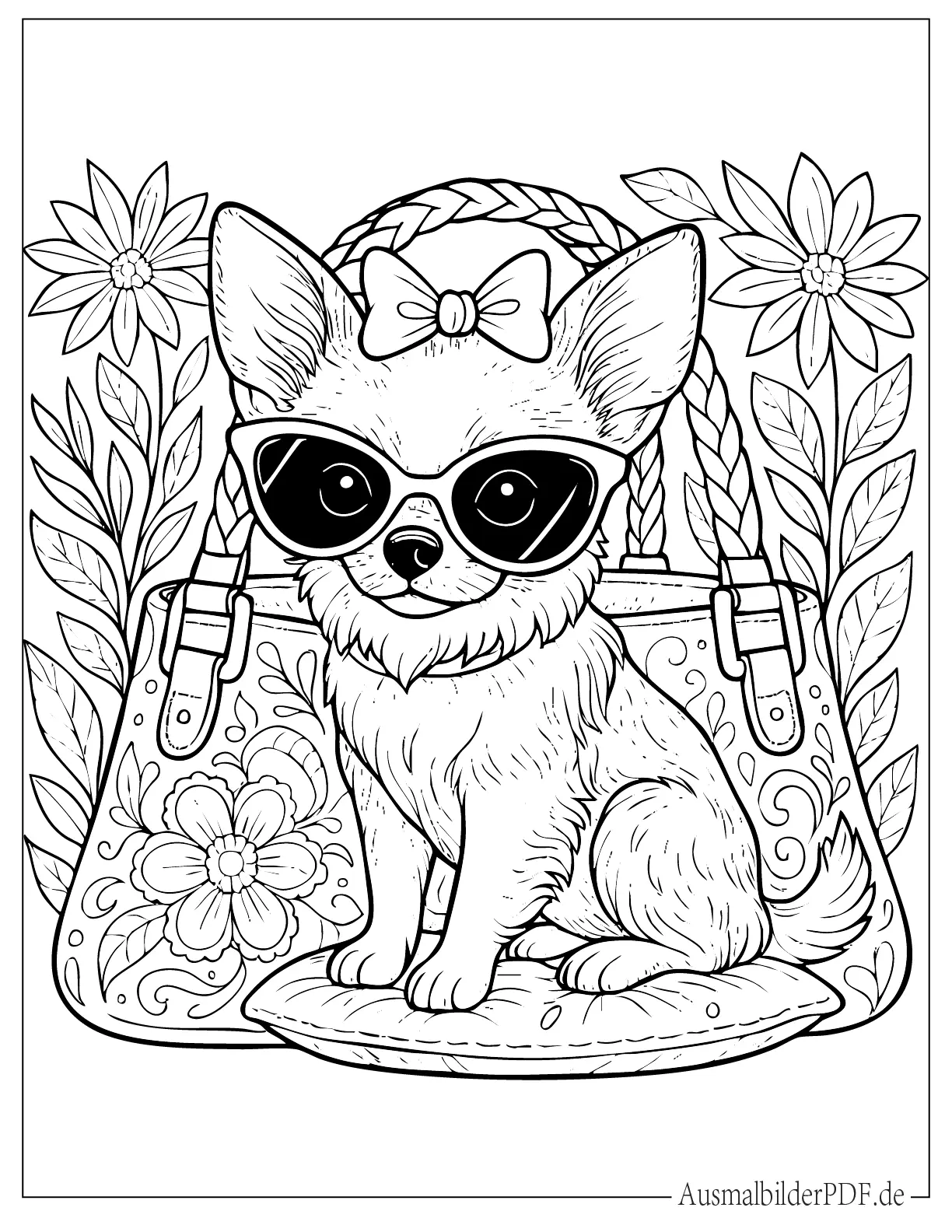 Chihuahua Hund trägt Brille Ausdruckbare Ausmalbild