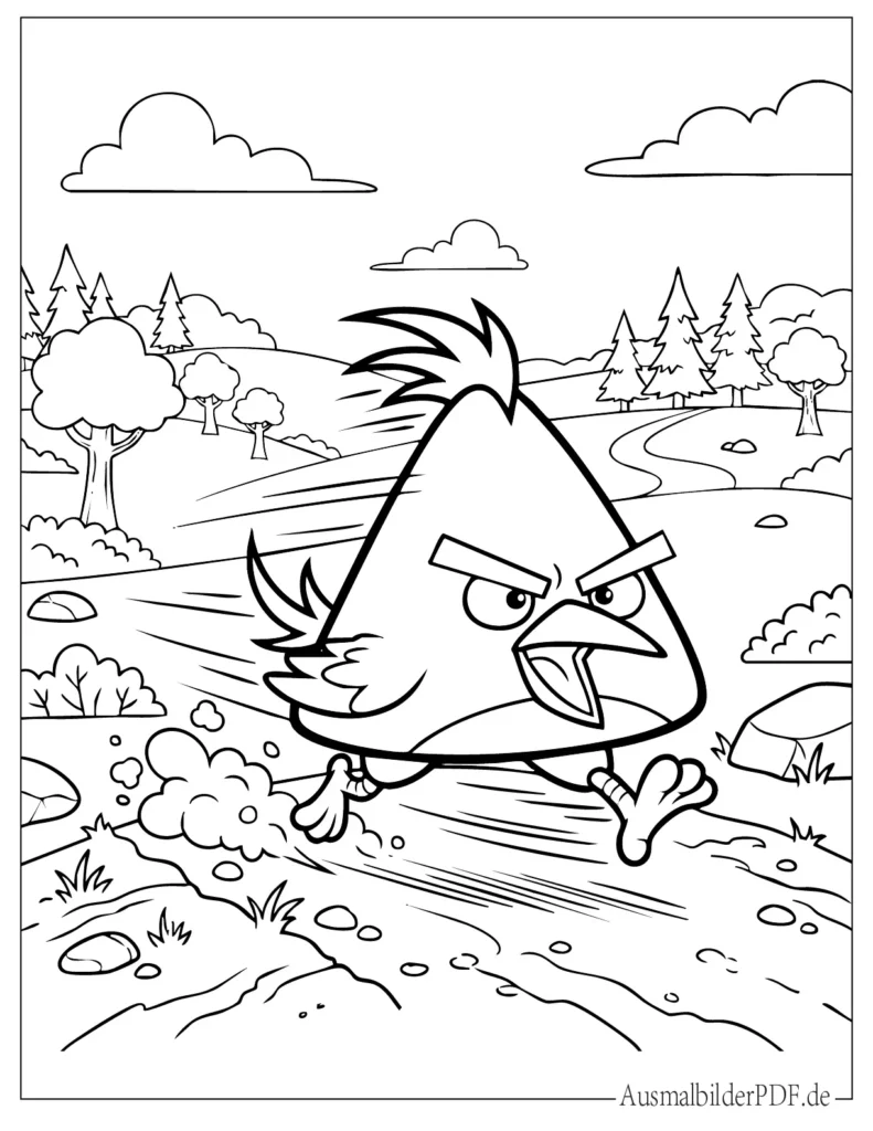 Malvorlage von Chuck Angry Bird, der schnell läuft, ideal für Kinder zum Ausmalen und Drucken