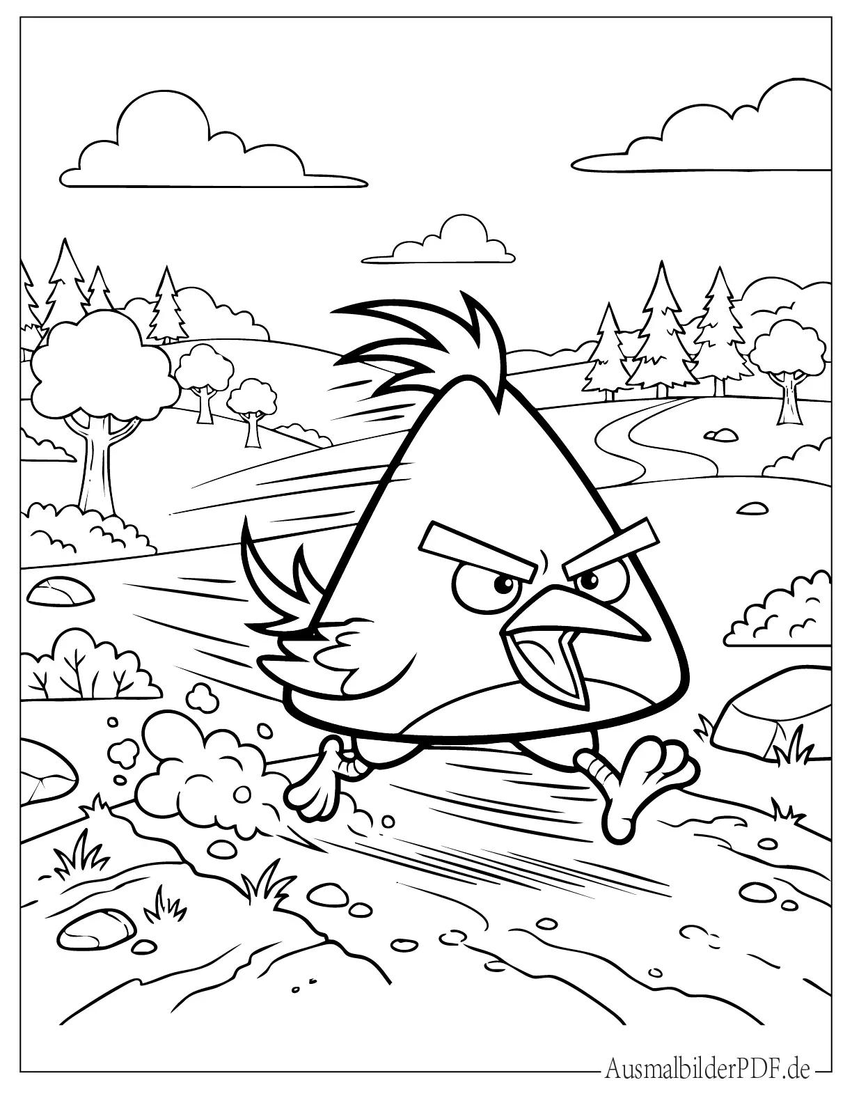 Malvorlage von Chuck Angry Bird, der schnell läuft, ideal für Kinder zum Ausmalen und Drucken