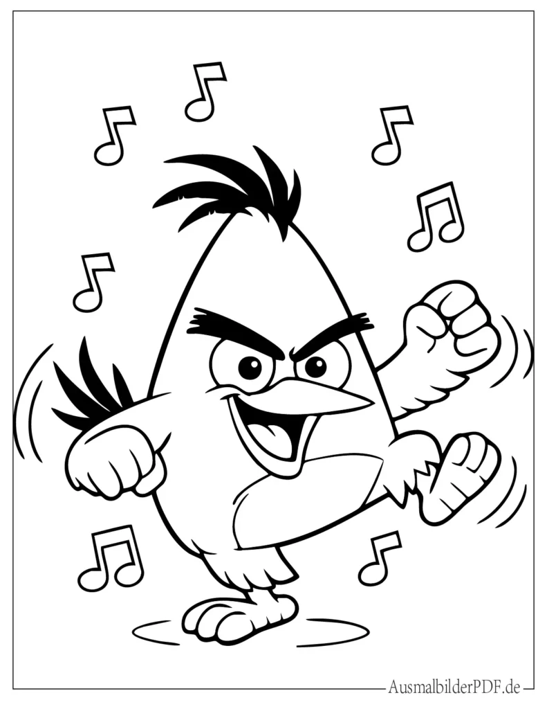 Ausmalblatt von Chuck Angry Bird beim Tanzen, ideal für Kinder zum Ausmalen und Ausdrucken