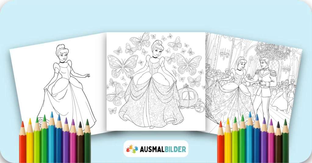 Cinderella Ausmalbilder kostenlose Malvorlagen zum Ausdrucken für Kinder und Erwachsene