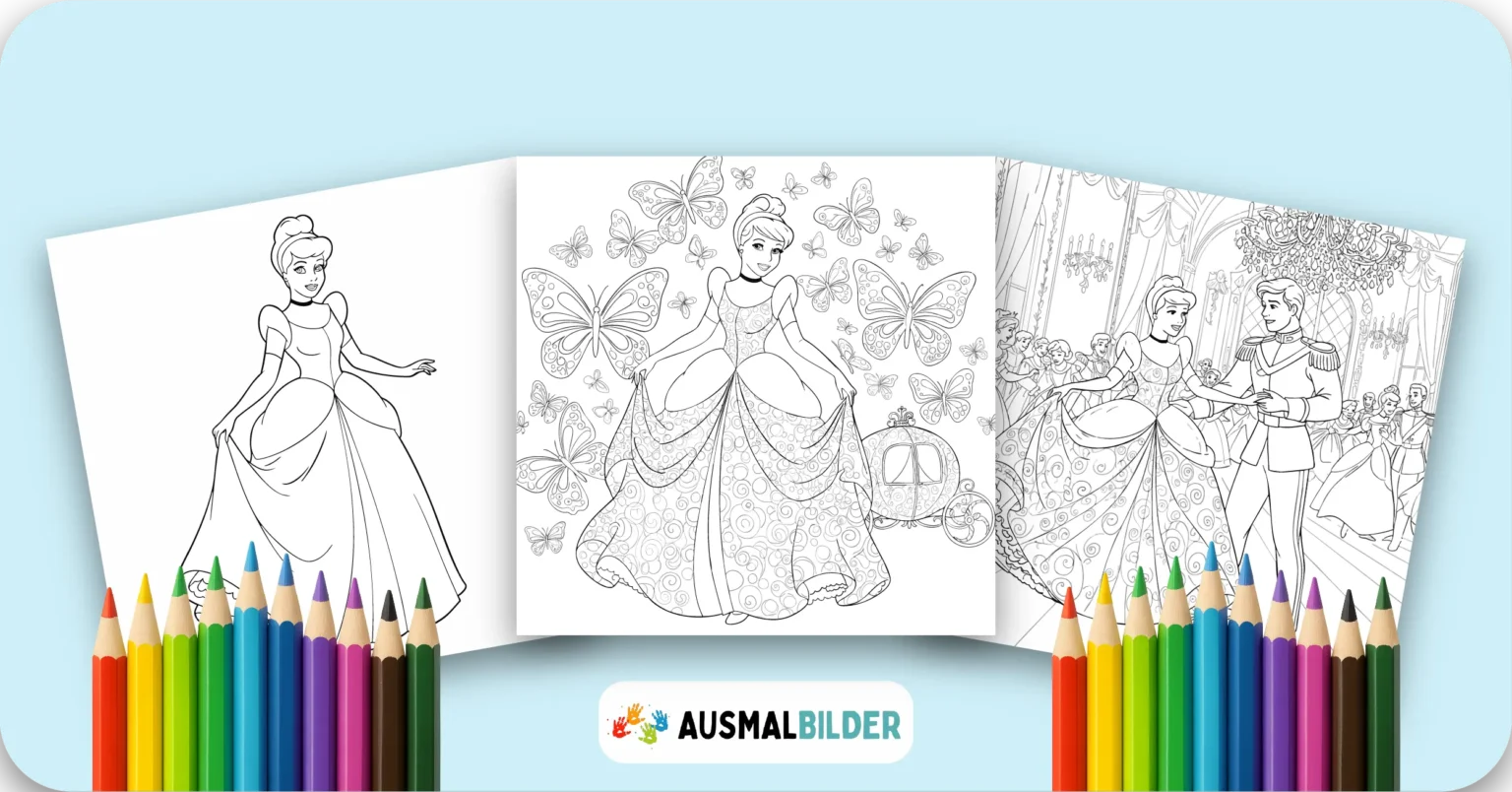 Cinderella Ausmalbilder kostenlose Malvorlagen zum Ausdrucken für Kinder und Erwachsene