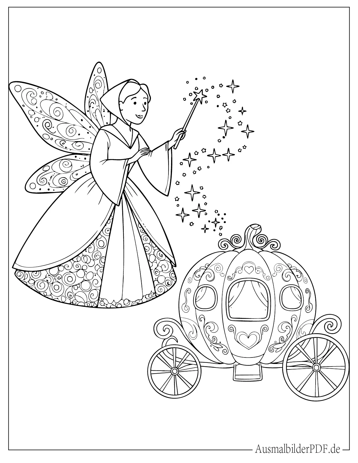 Cinderella Fee mit Kutsche Malvorlage