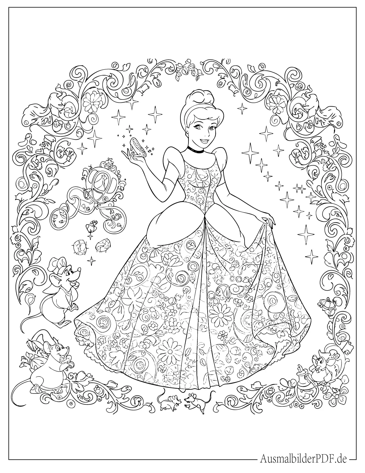 Cinderella in ihrem Hochzeitskleid zum Ausmalen