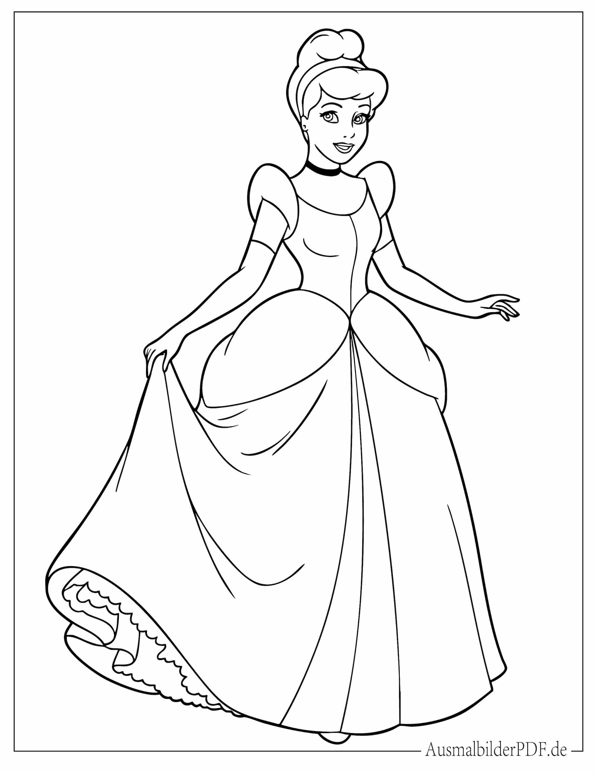 Einfaches Ausmalbild von Prinzessin Cinderella für Kinder