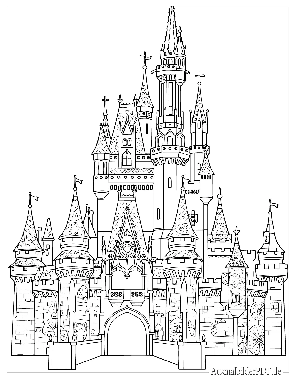 Detailliertes Cinderella Schloss druckbares Malvorlage