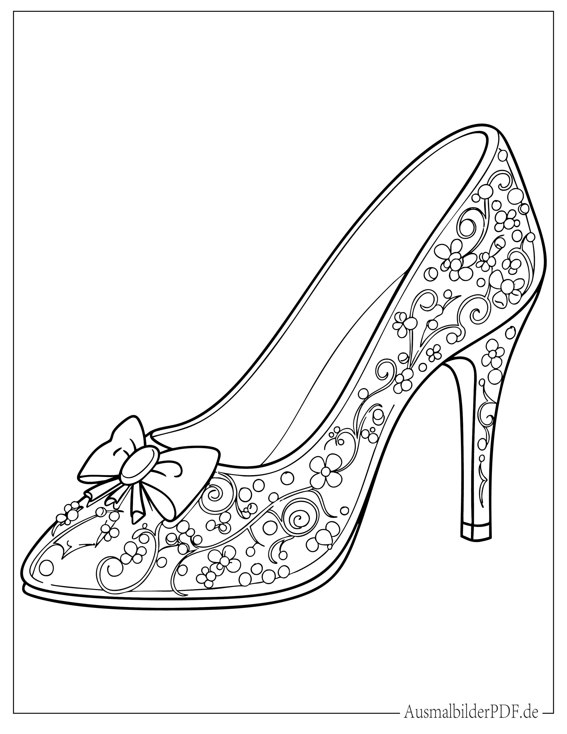 Prinzessin Cinderella Schuh Ausmalbild für kleine Mädchen