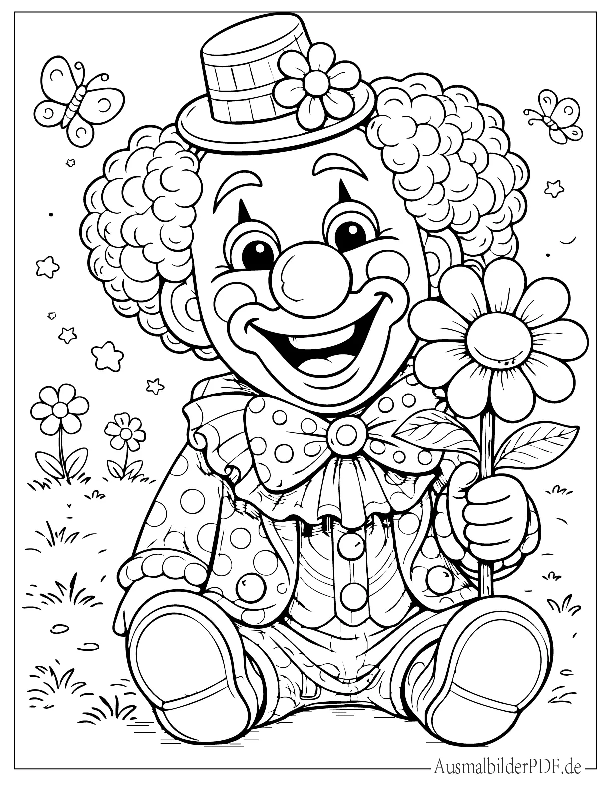 Zwergclown mit einer Blume zum Ausmalen