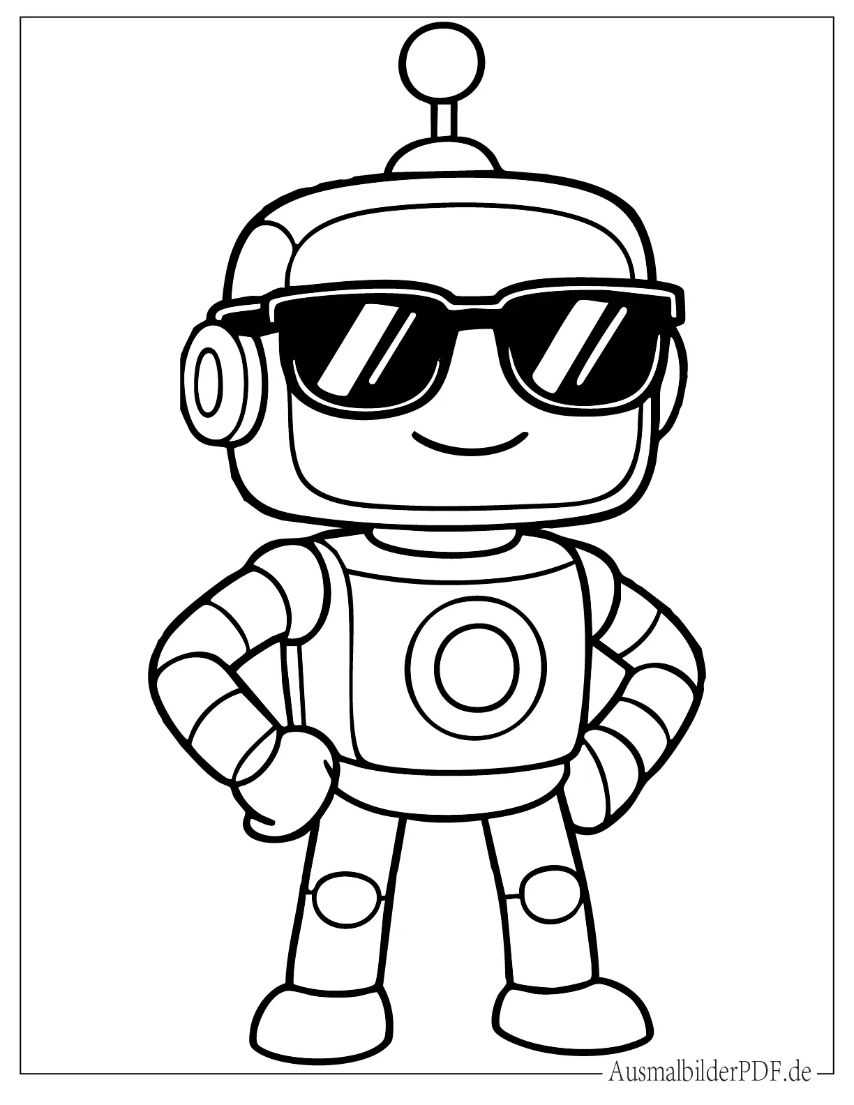 Cooler Roboter mit Sonnenbrille zum Ausmalen für Kinder
