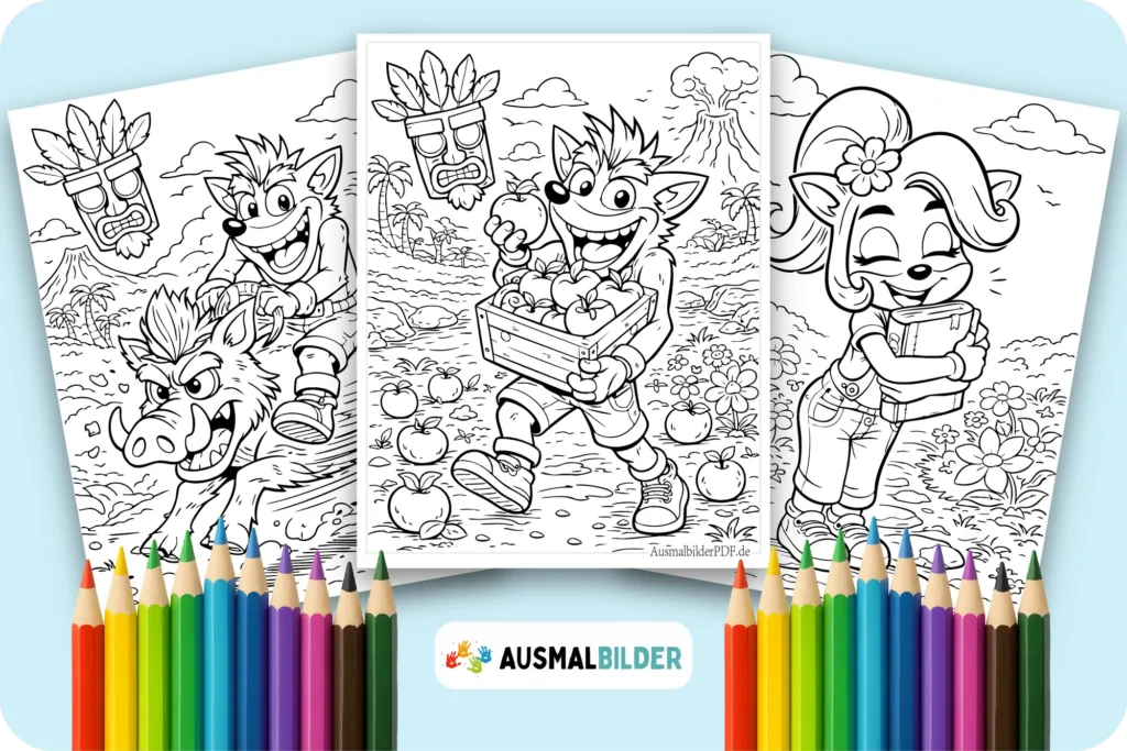 Crash Bandicoot Ausmalbilder kostenlose zum Ausdrucken für Kinder jeden Alters
