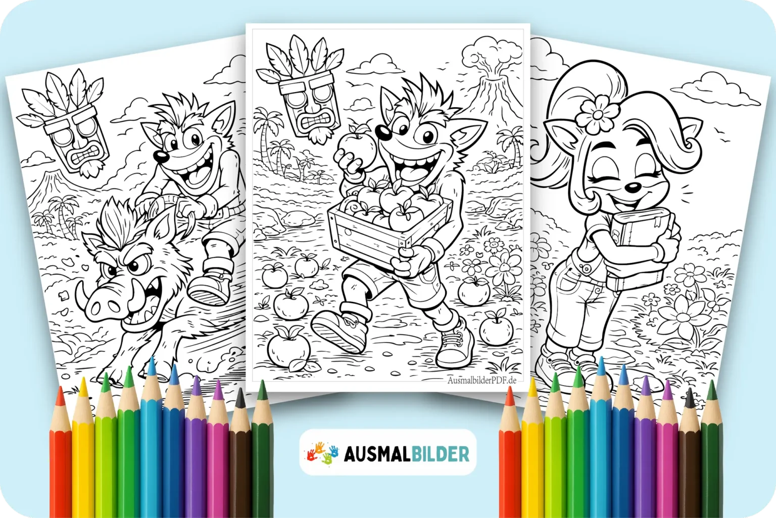 Crash Bandicoot Ausmalbilder kostenlose zum Ausdrucken für Kinder jeden Alters