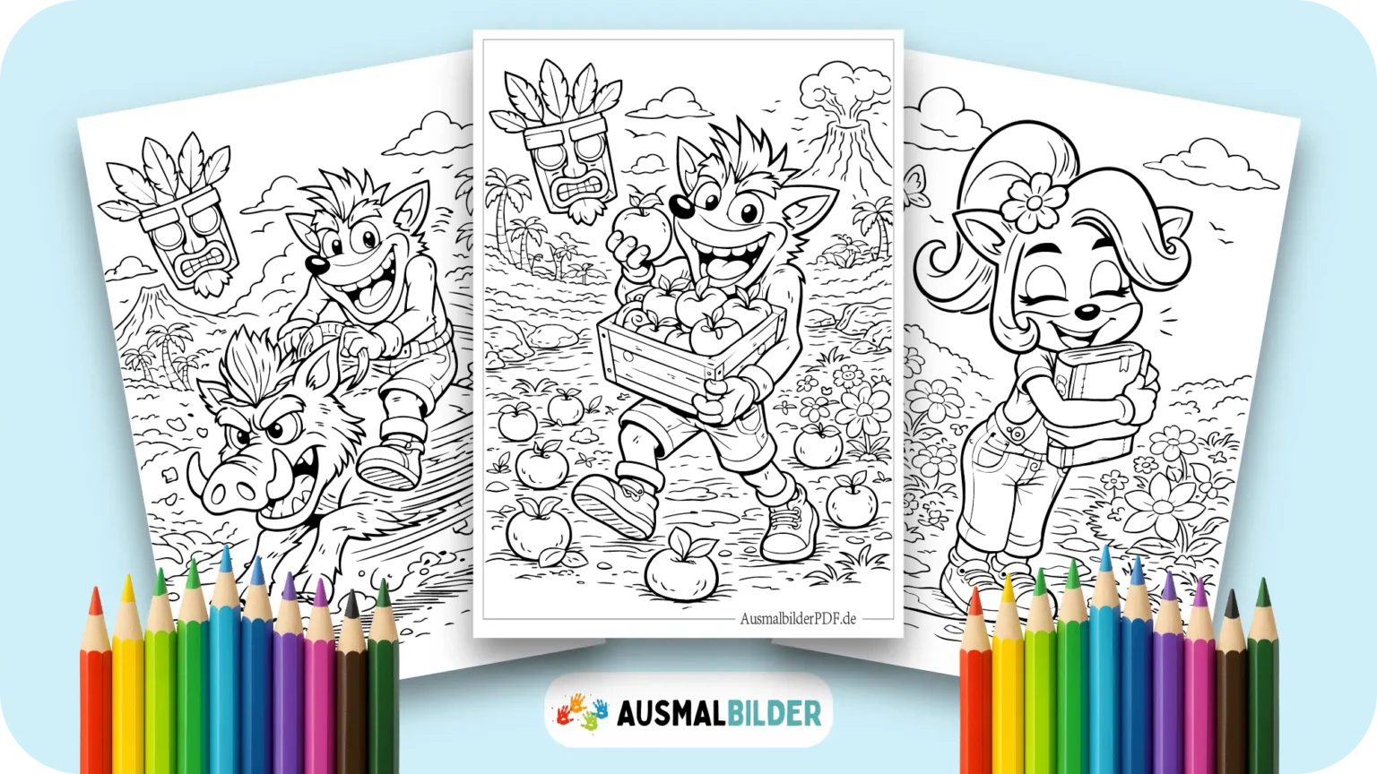 Crash Bandicoot Ausmalbilder kostenlose Vorlagen zum Ausdrucken für Kinder jeden Alters